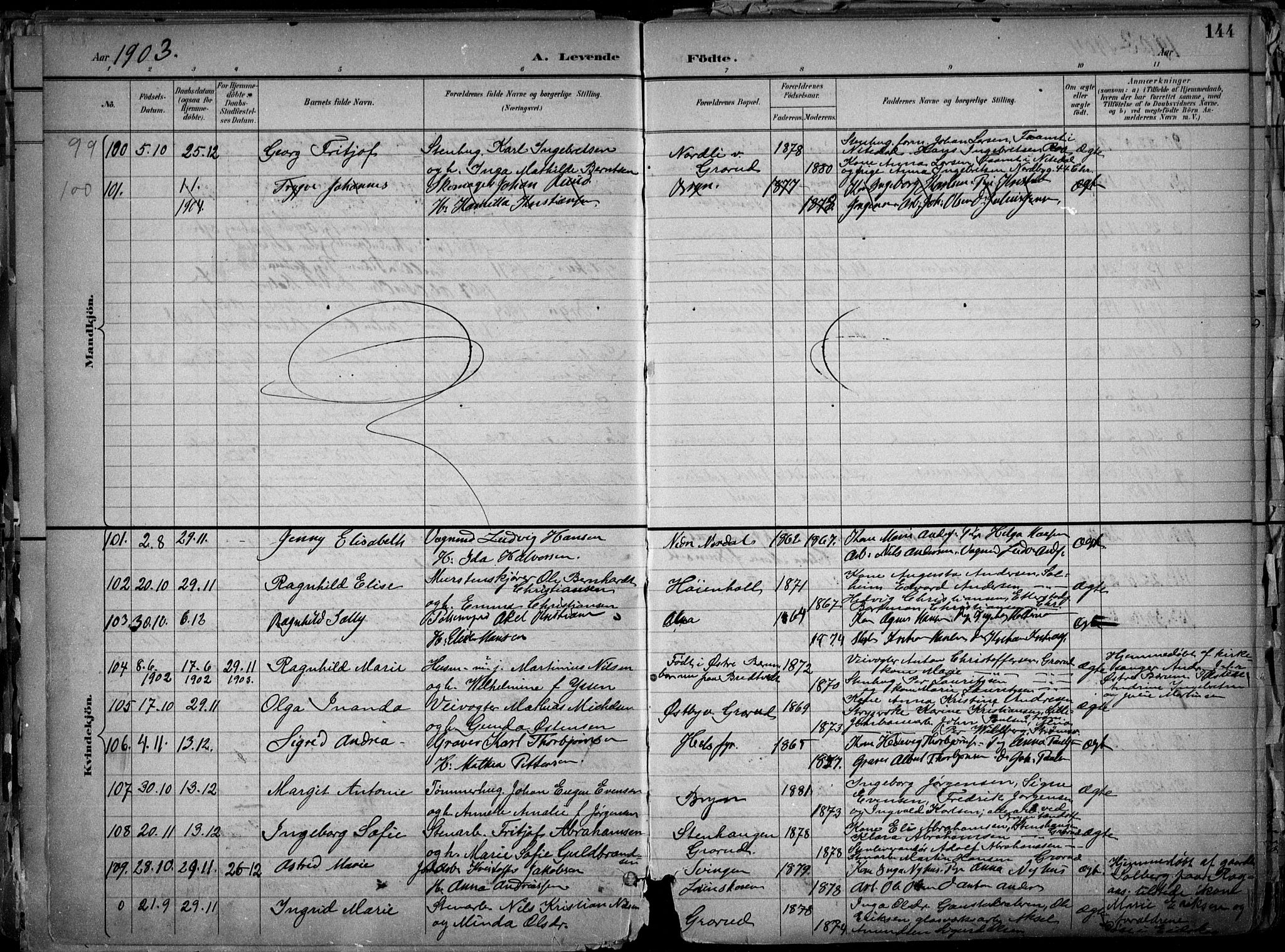 Østre Aker prestekontor Kirkebøker, SAO/A-10840/F/Fa/L0010: Parish register (official) no. I 10, 1895-1912, p. 144