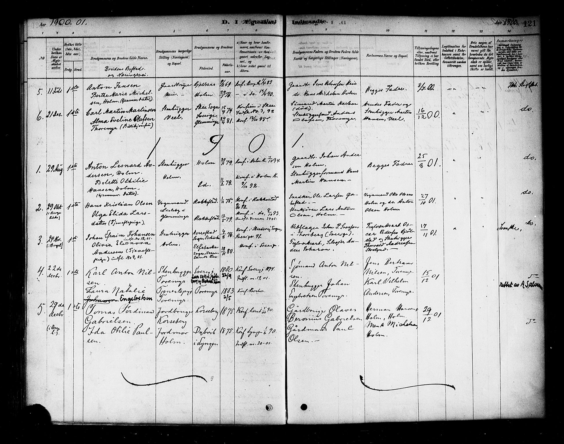 Borge prestekontor Kirkebøker, SAO/A-10903/F/Fb/L0003: Parish register (official) no. II 3, 1878-1902, p. 121