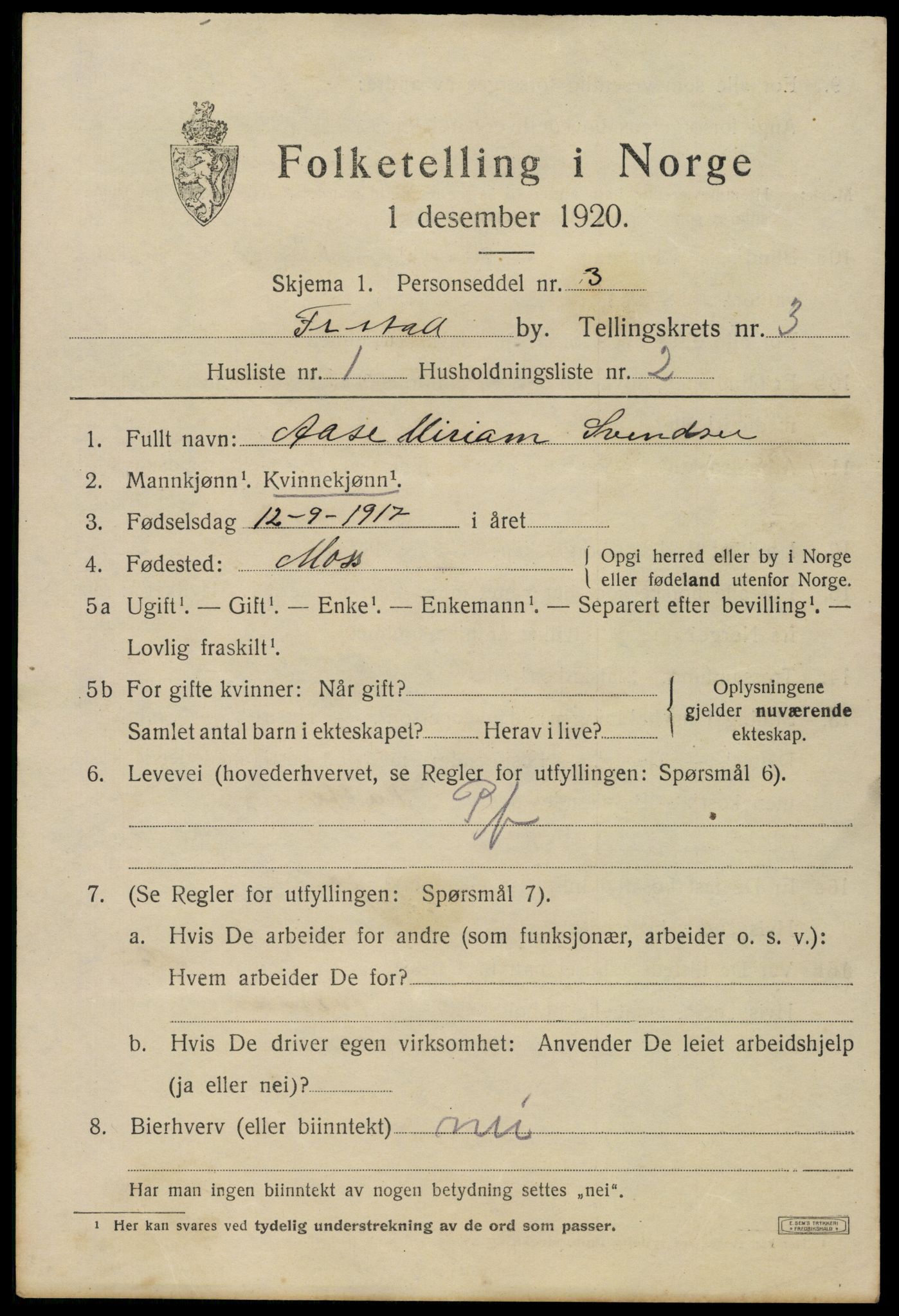 SAO, 1920 census for Fredrikstad, 1920, p. 14927