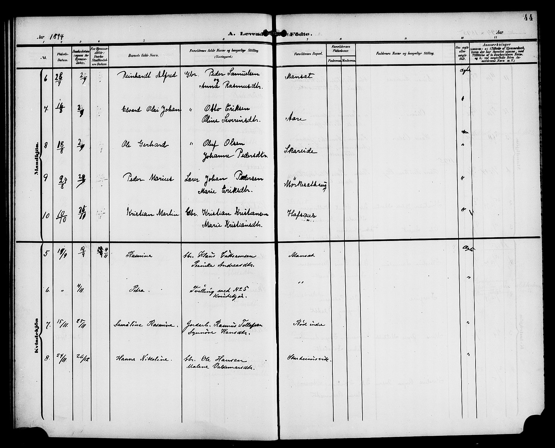 Eid sokneprestembete, AV/SAB-A-82301/H/Haa/Haac/L0001: Parish register (official) no. C 1, 1879-1899, p. 44