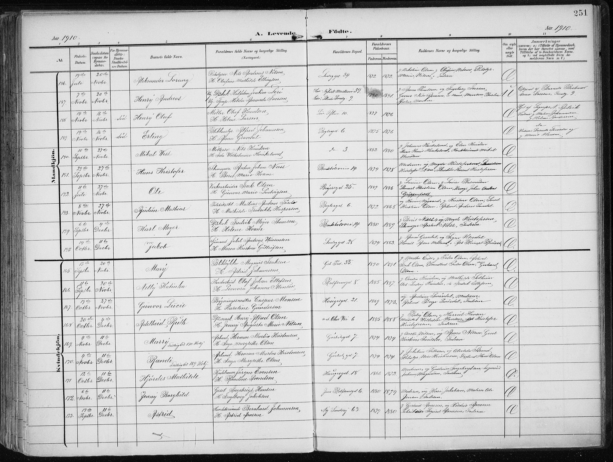 Sandviken Sokneprestembete, AV/SAB-A-77601/H/Ha/L0006: Parish register (official) no. B 3, 1901-1912, p. 251