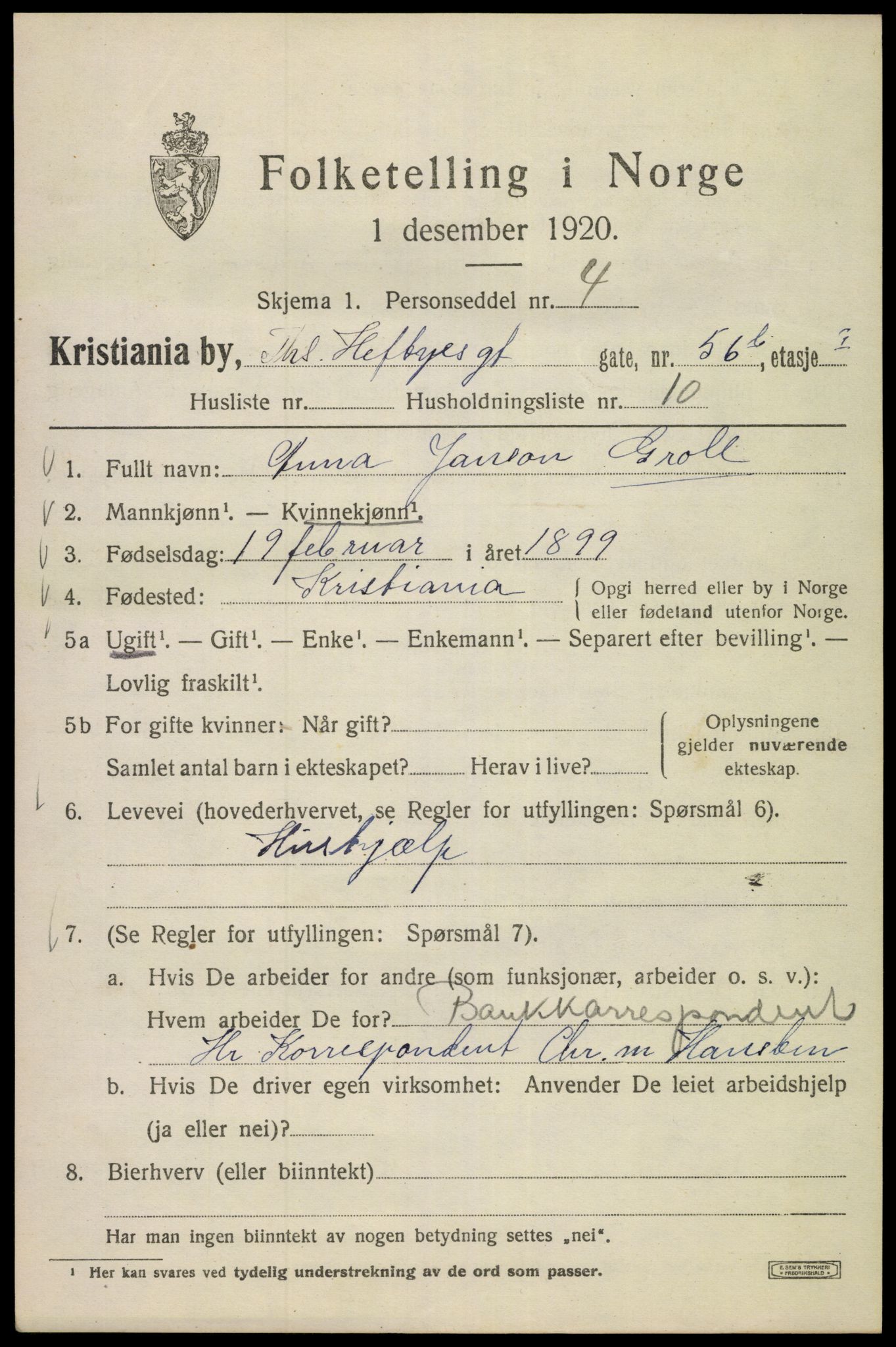 SAO, 1920 census for Kristiania, 1920, p. 572823