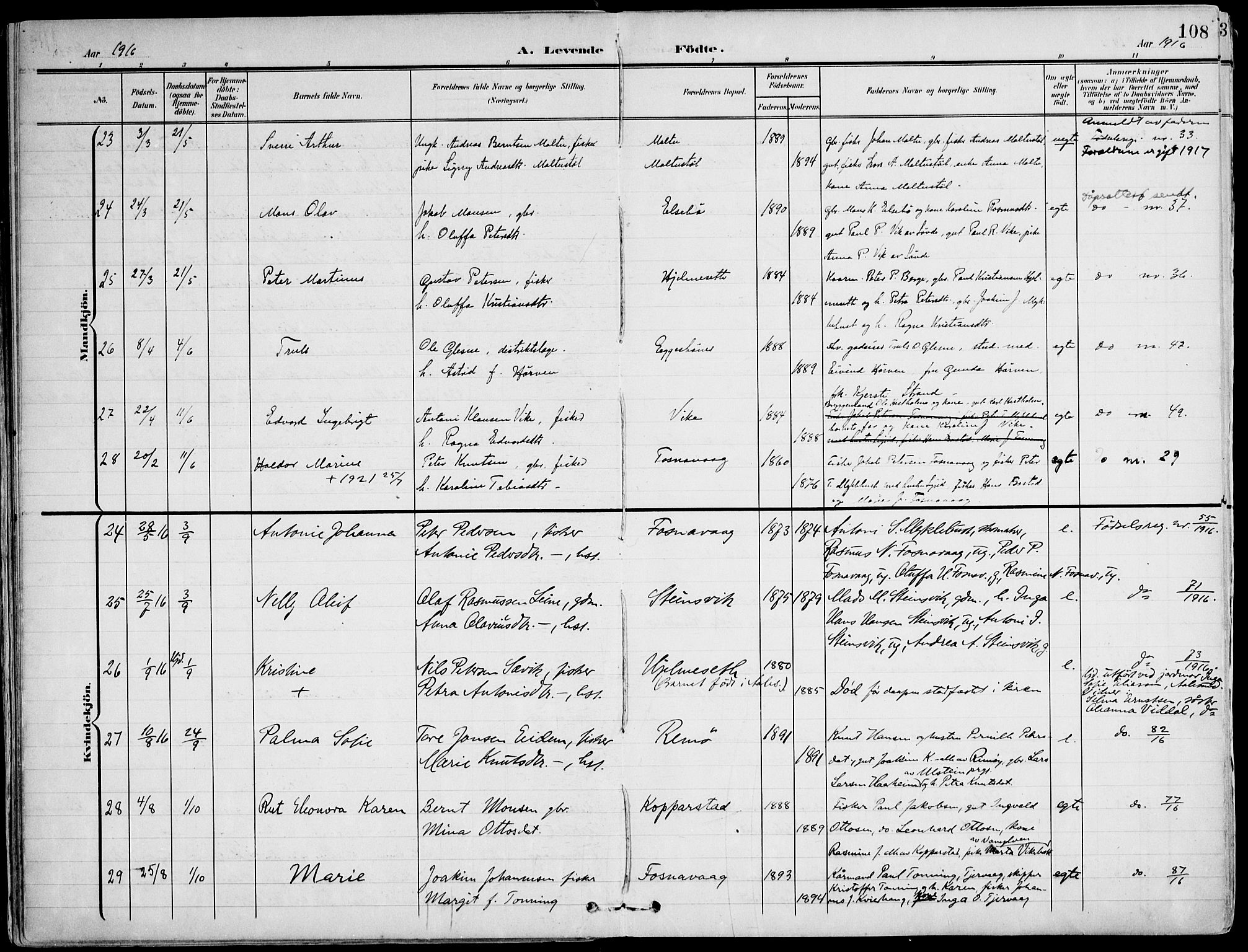 Ministerialprotokoller, klokkerbøker og fødselsregistre - Møre og Romsdal, AV/SAT-A-1454/507/L0075: Parish register (official) no. 507A10, 1901-1920, p. 108