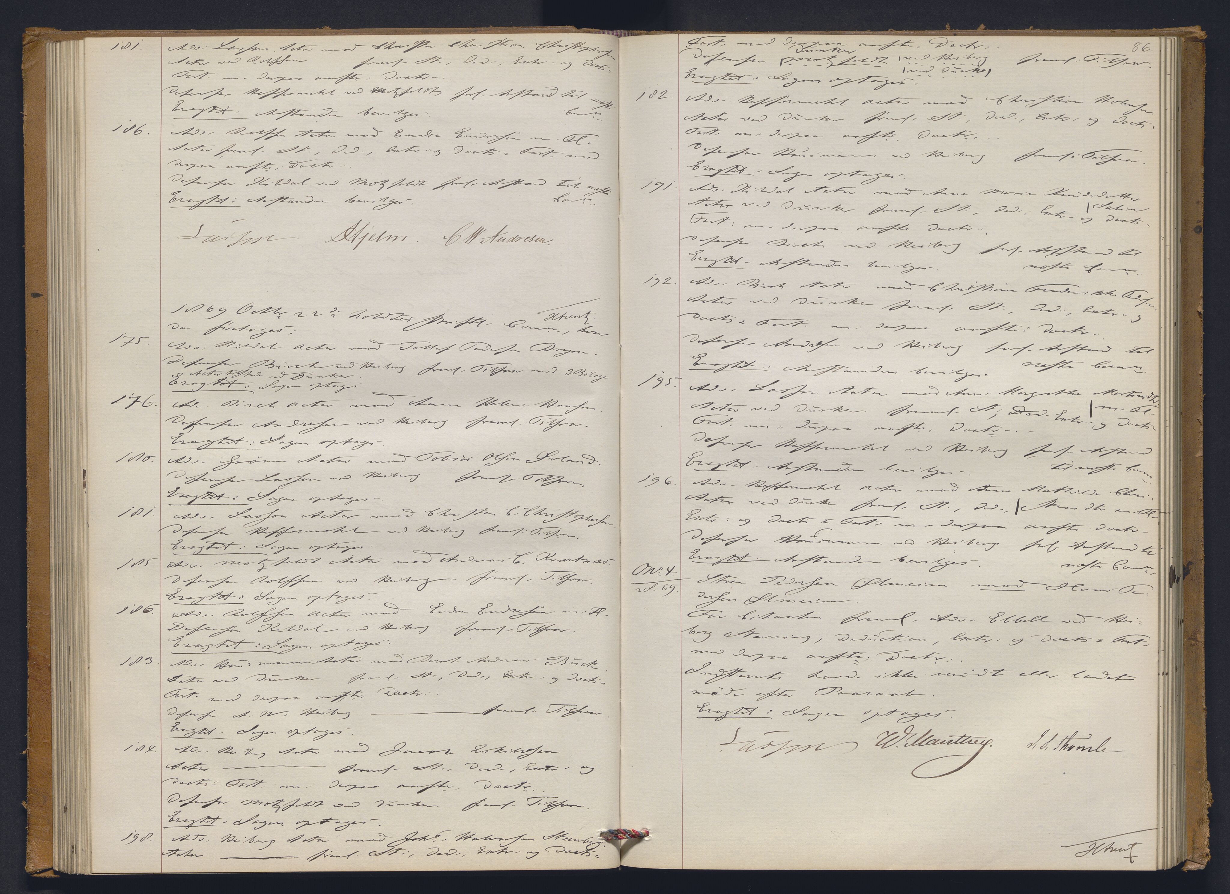 Høyesterett, AV/RA-S-1002/E/Ef/L0012: Protokoll over saker som gikk til skriftlig behandling, 1867-1873, p. 85b-86a