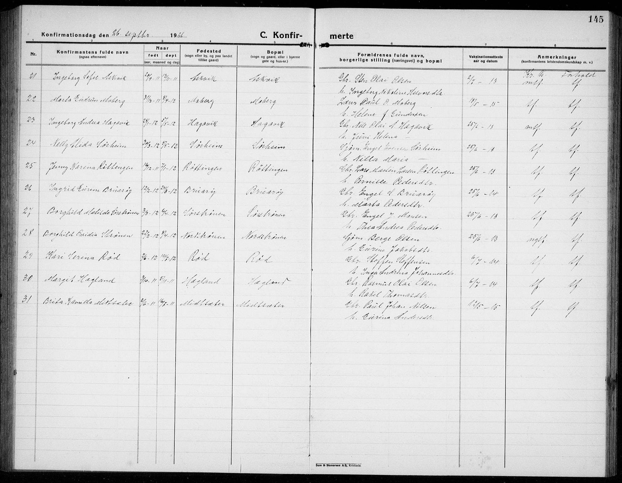 Os sokneprestembete, AV/SAB-A-99929: Parish register (copy) no. A 5, 1923-1941, p. 145