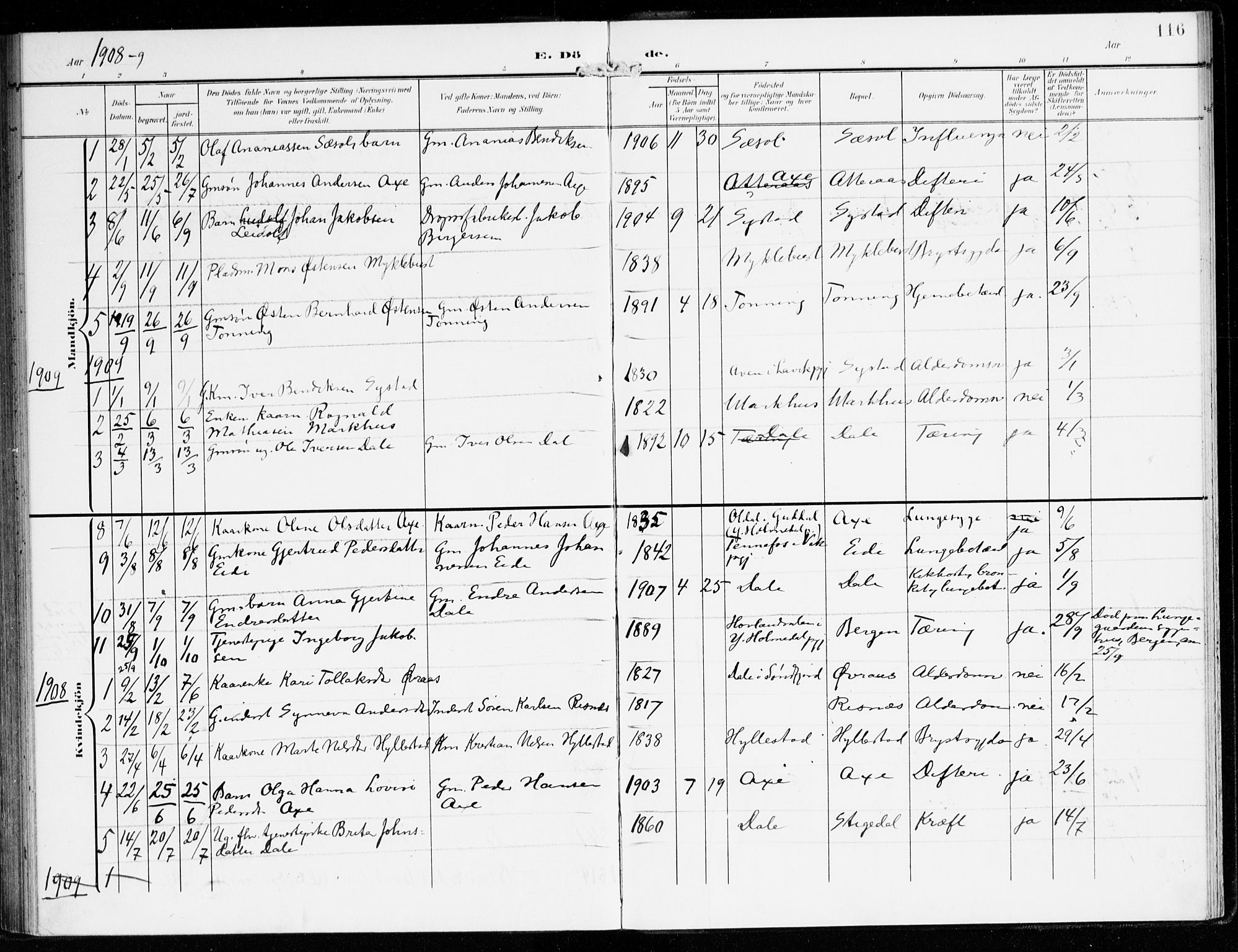 Hyllestad sokneprestembete, SAB/A-80401: Parish register (official) no. B 2, 1903-1917, p. 116