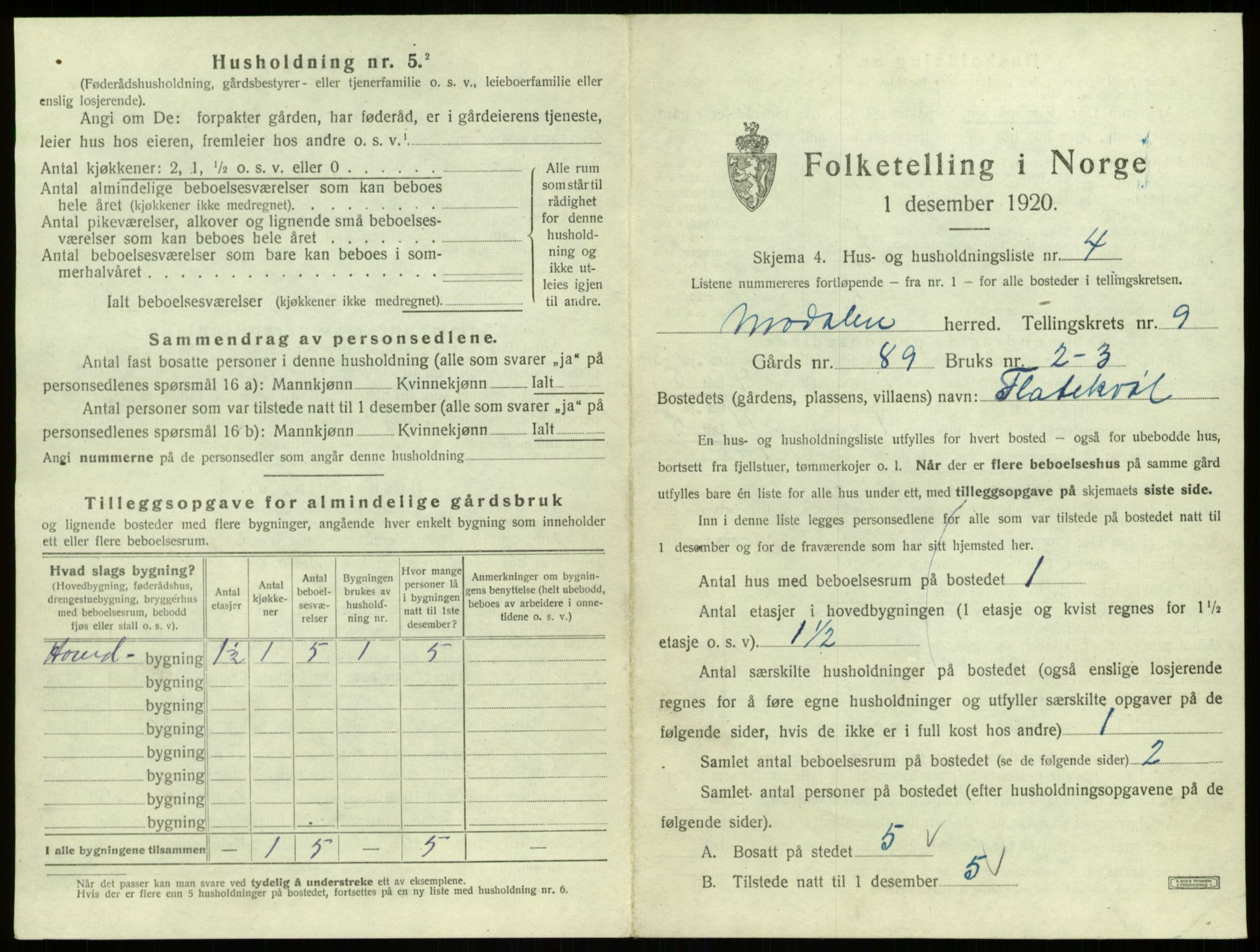 SAB, 1920 census for Modalen, 1920, p. 235