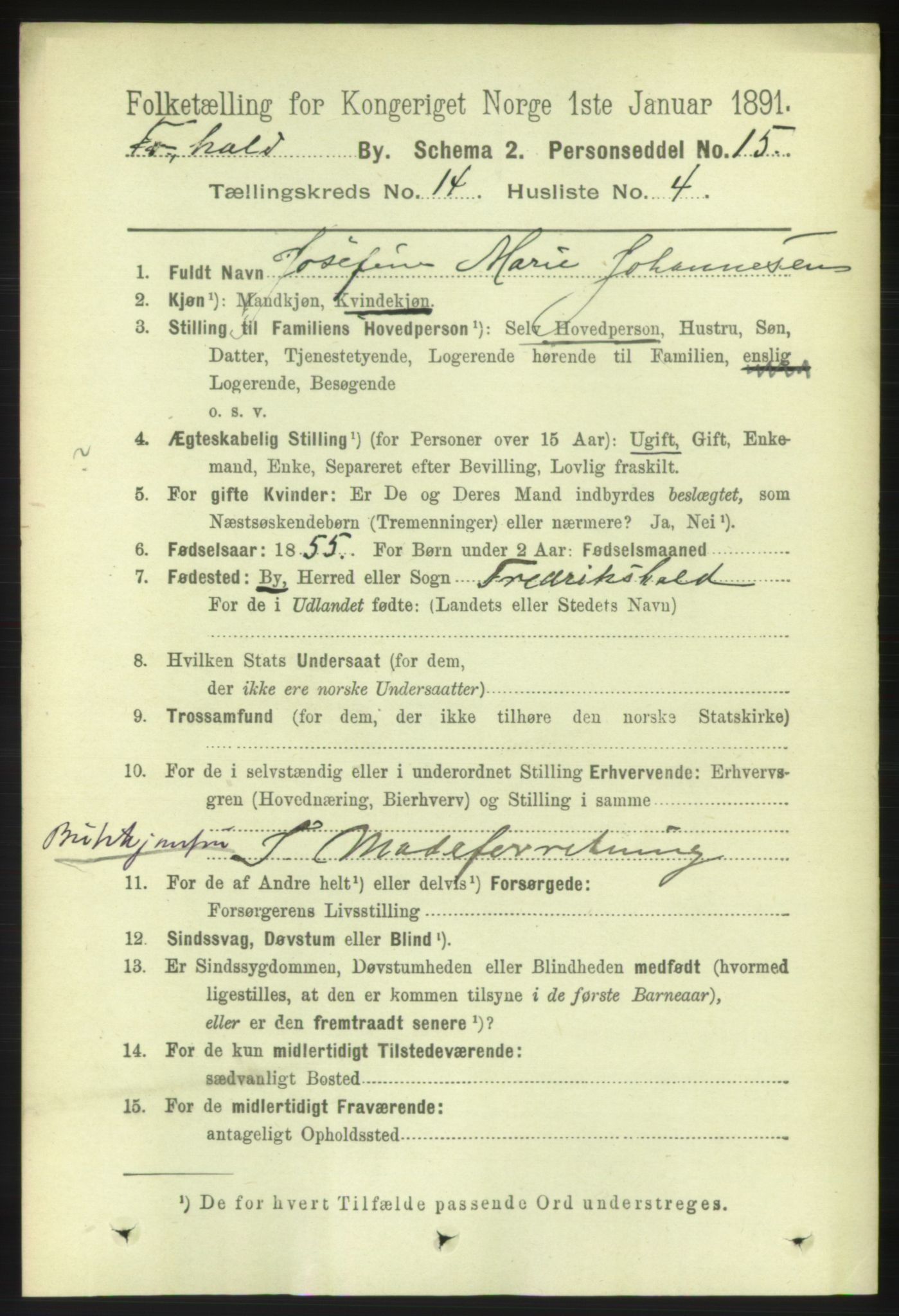 RA, 1891 census for 0101 Fredrikshald, 1891, p. 9057