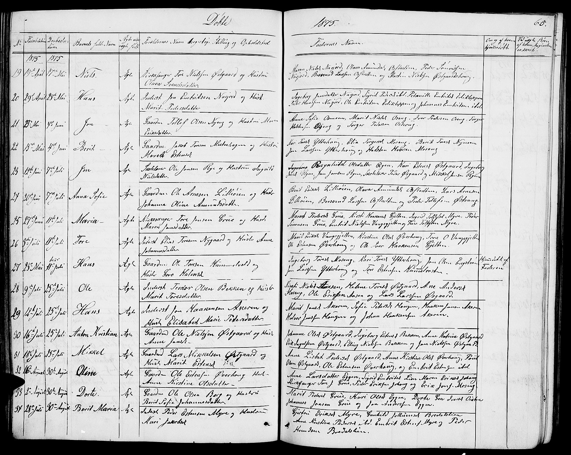 Tolga prestekontor, AV/SAH-PREST-062/L/L0004: Parish register (copy) no. 4, 1845-1887, p. 65