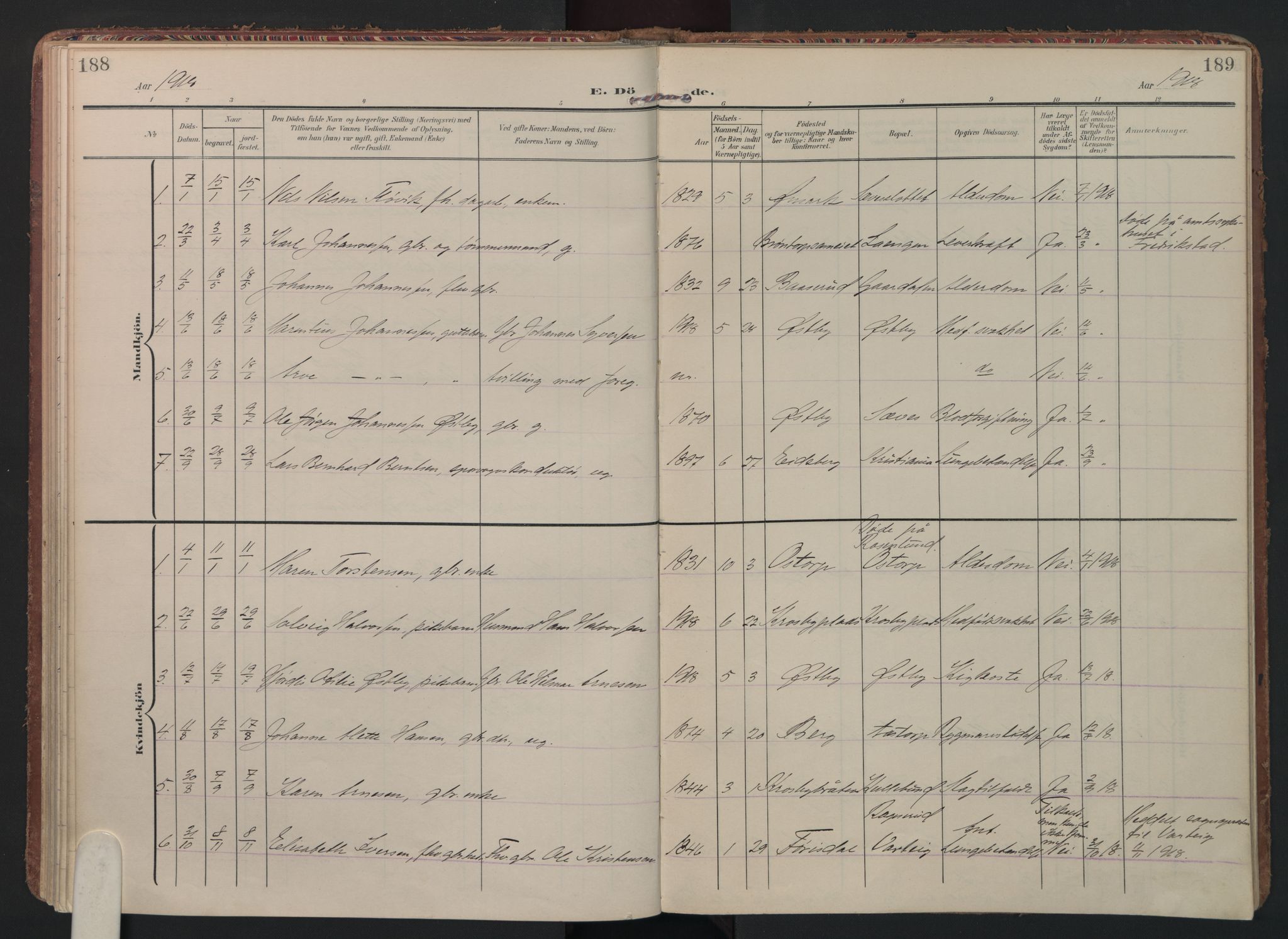 Rakkestad prestekontor Kirkebøker, SAO/A-2008/F/Fc/L0002: Parish register (official) no. III 2, 1906-1928, p. 188-189