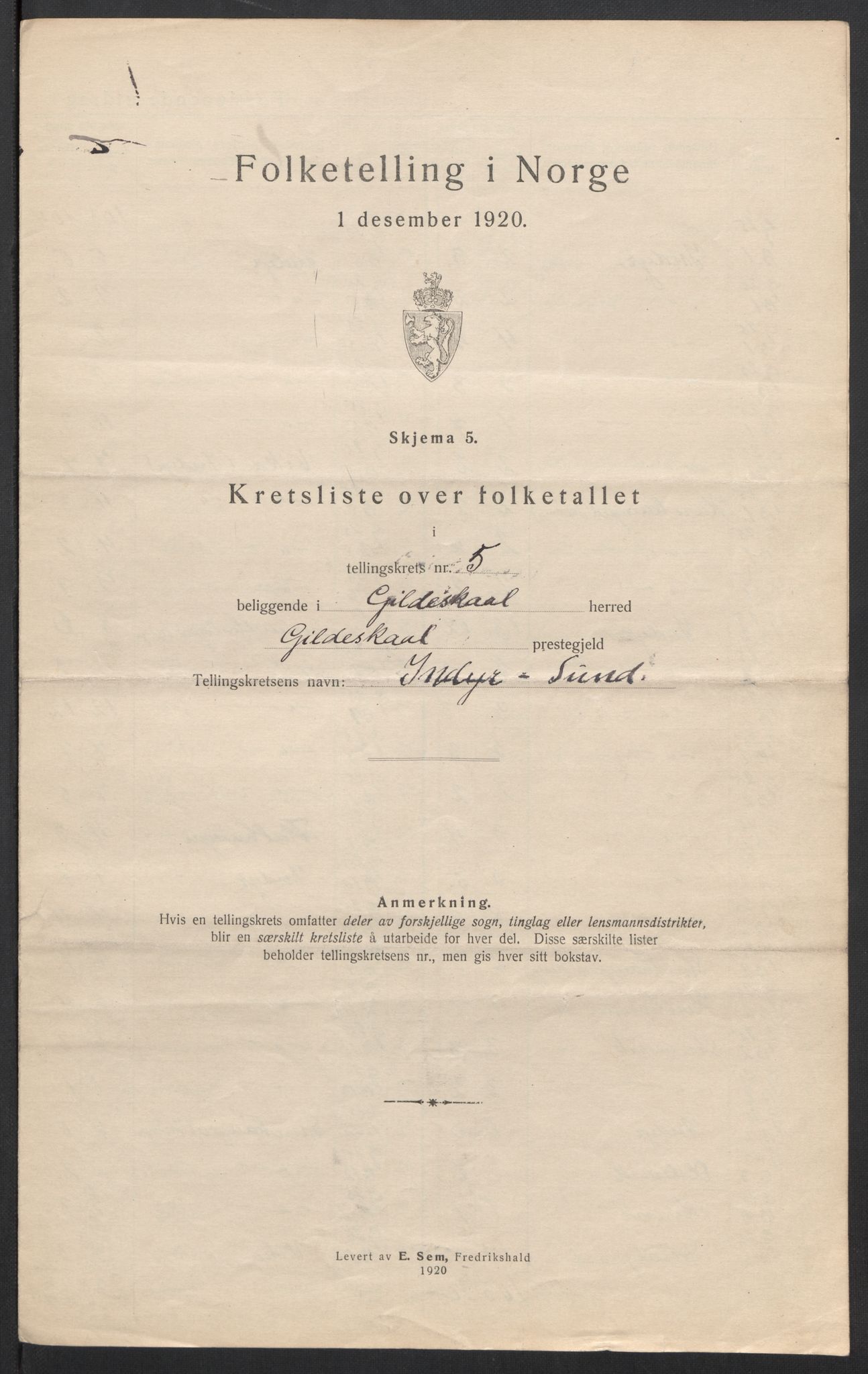 SAT, 1920 census for Gildeskål, 1920, p. 19