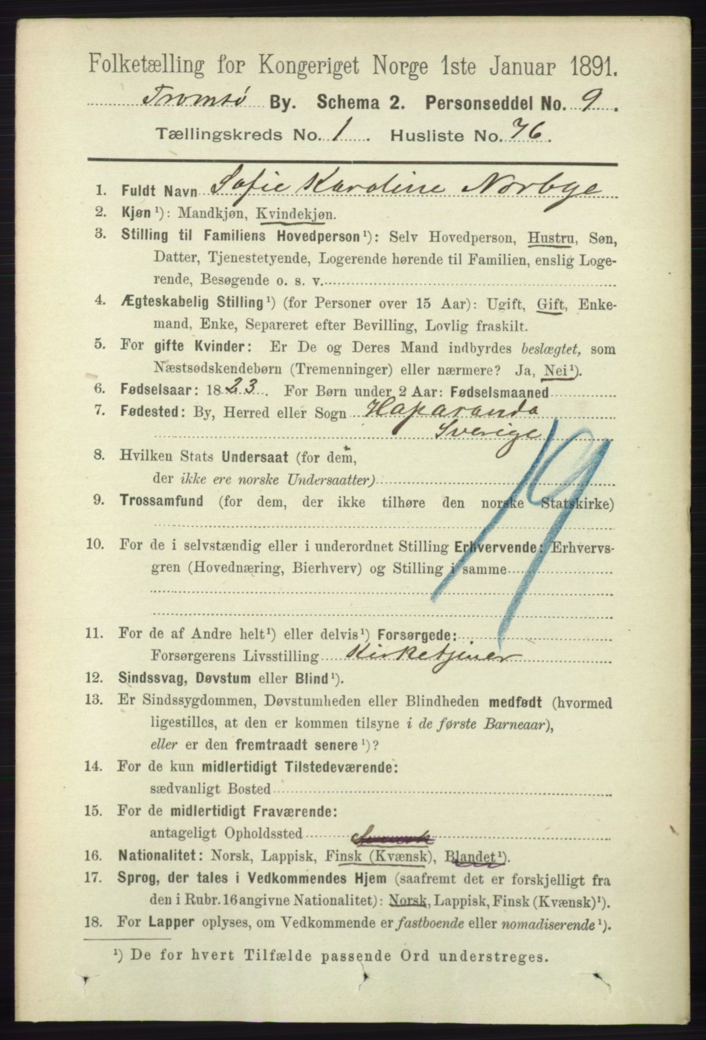 RA, 1891 census for 1902 Tromsø, 1891, p. 1054