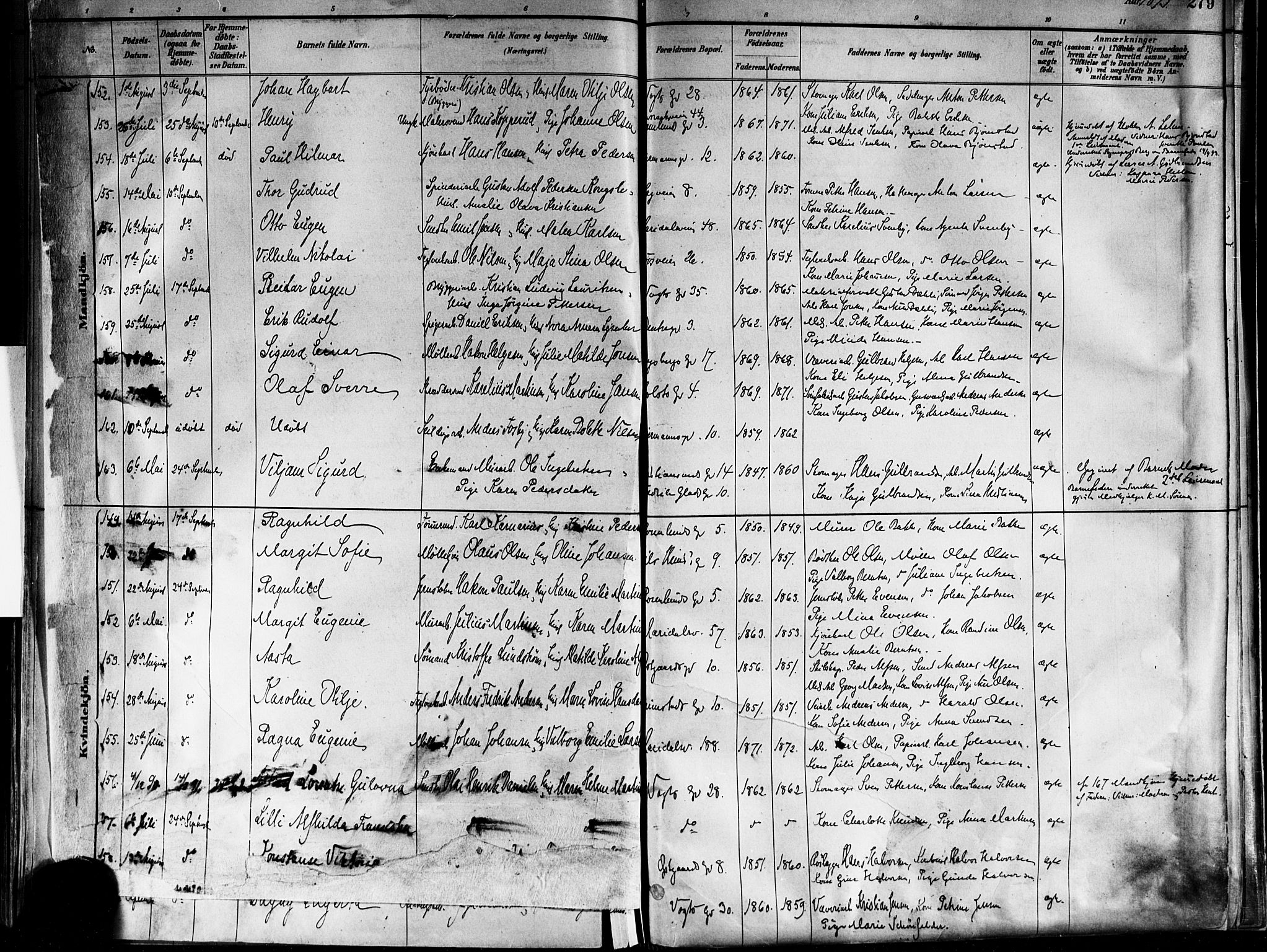 Sagene prestekontor Kirkebøker, SAO/A-10796/F/L0001: Parish register (official) no. 1, 1880-1893, p. 279
