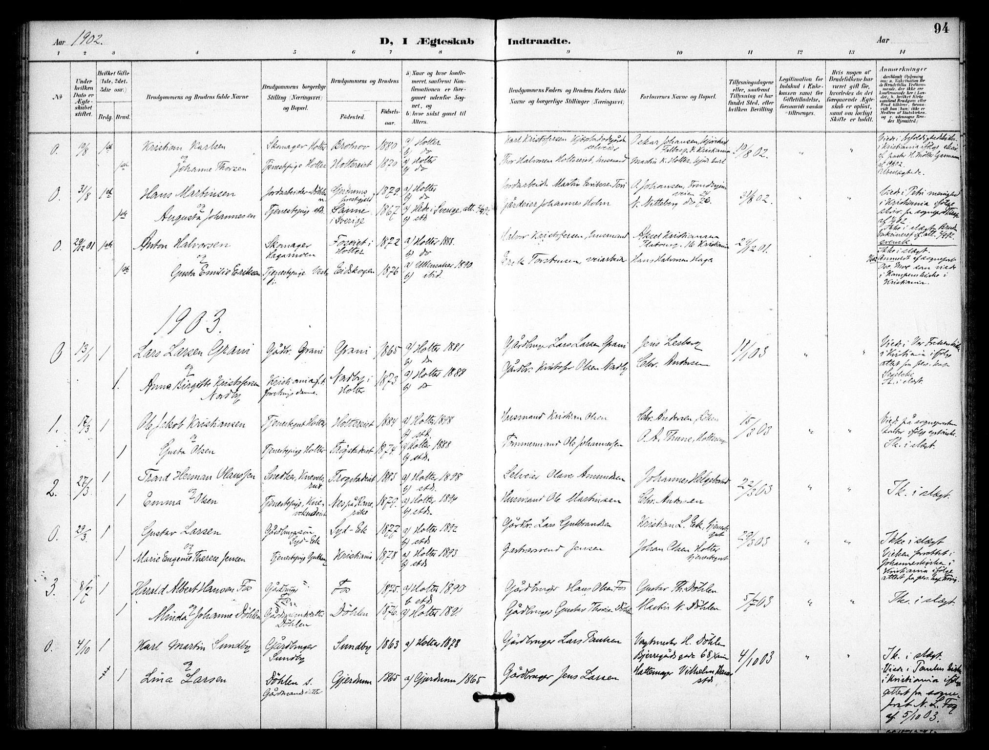 Nannestad prestekontor Kirkebøker, AV/SAO-A-10414a/F/Fb/L0002: Parish register (official) no. II 2, 1891-1909, p. 94