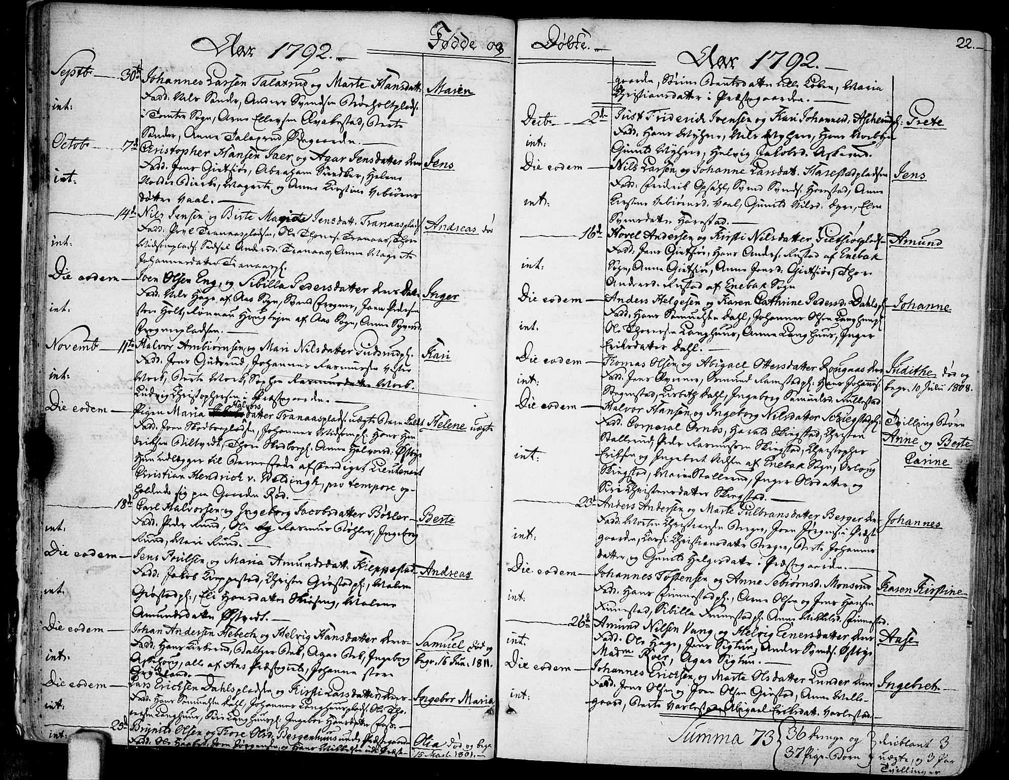 Kråkstad prestekontor Kirkebøker, AV/SAO-A-10125a/F/Fa/L0002: Parish register (official) no. I 2, 1786-1814, p. 22