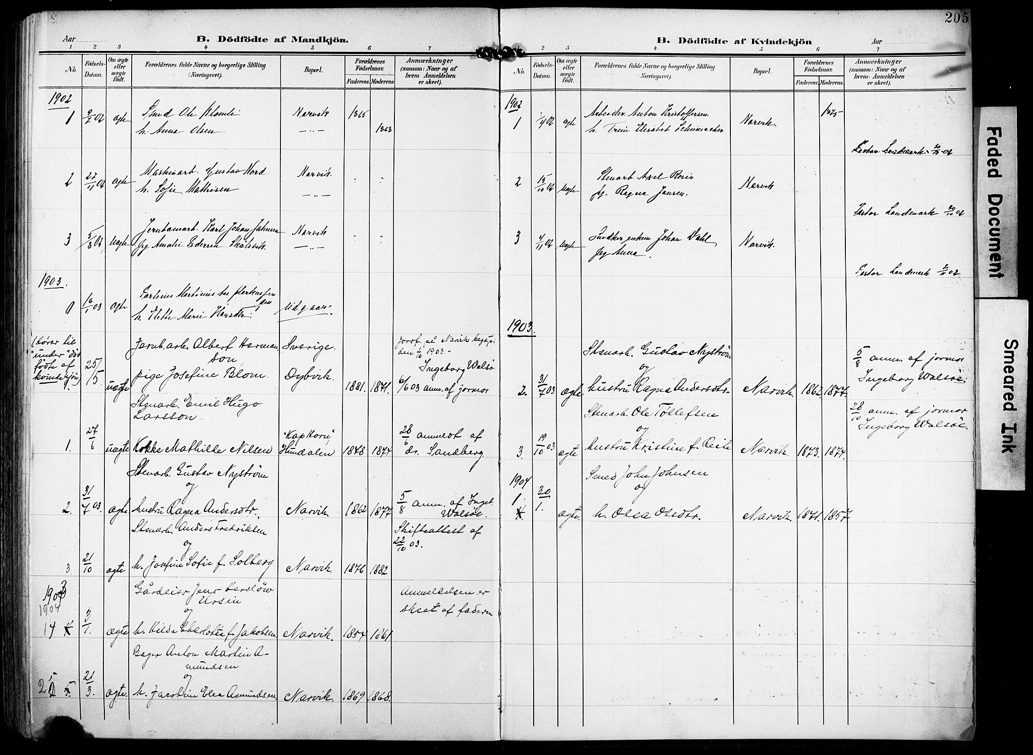 Ministerialprotokoller, klokkerbøker og fødselsregistre - Nordland, AV/SAT-A-1459/871/L0994: Parish register (official) no. 871A10, 1902-1910, p. 205