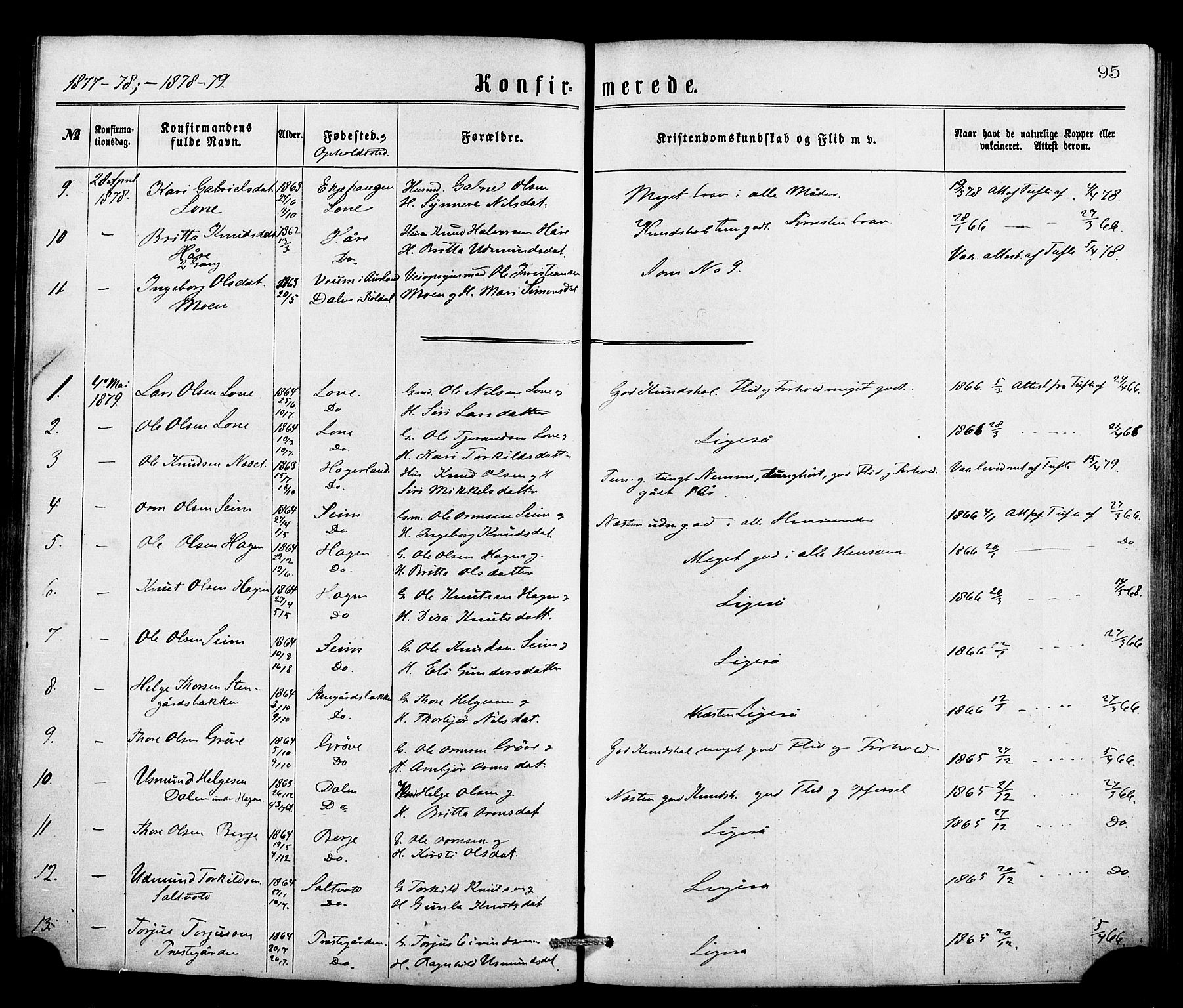 Røldal sokneprestembete, SAB/A-100247: Parish register (official) no. A 4, 1870-1886, p. 95