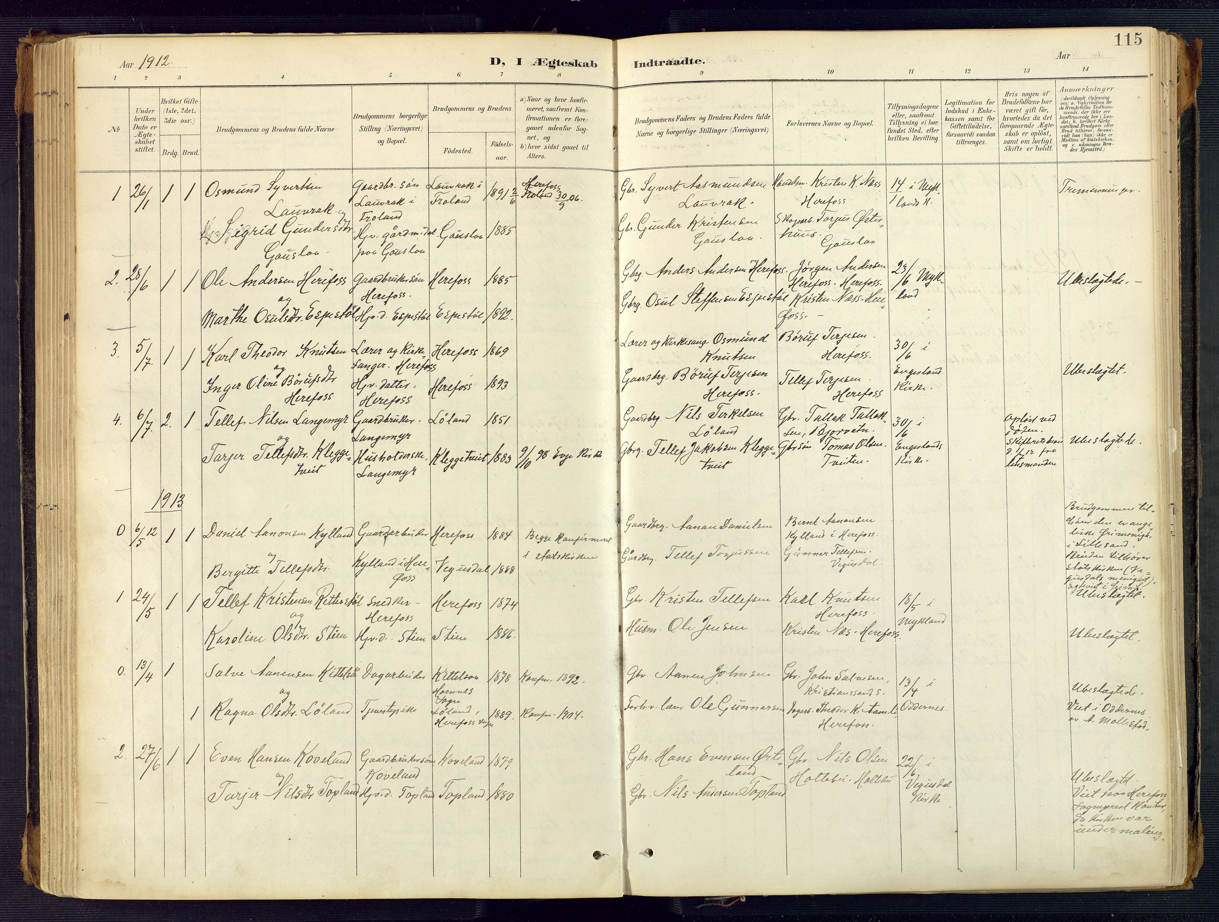 Herefoss sokneprestkontor, AV/SAK-1111-0019/F/Fa/Faa/L0003: Parish register (official) no. A 3, 1887-1930, p. 115