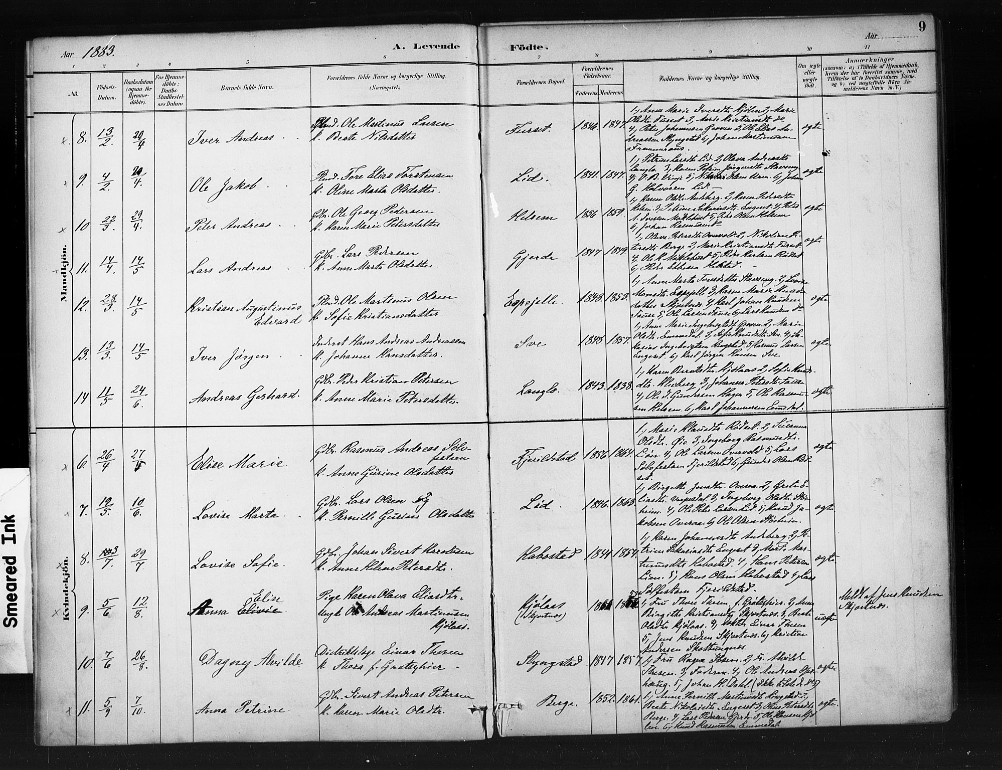 Ministerialprotokoller, klokkerbøker og fødselsregistre - Møre og Romsdal, SAT/A-1454/520/L0283: Parish register (official) no. 520A12, 1882-1898, p. 9