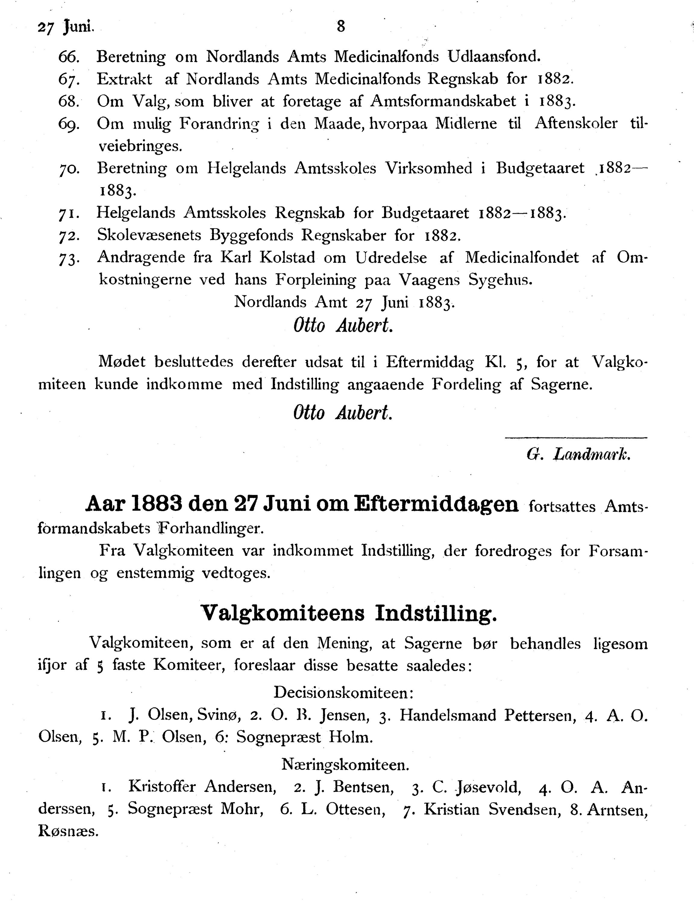 Nordland Fylkeskommune. Fylkestinget, AIN/NFK-17/176/A/Ac/L0014: Fylkestingsforhandlinger 1881-1885, 1881-1885