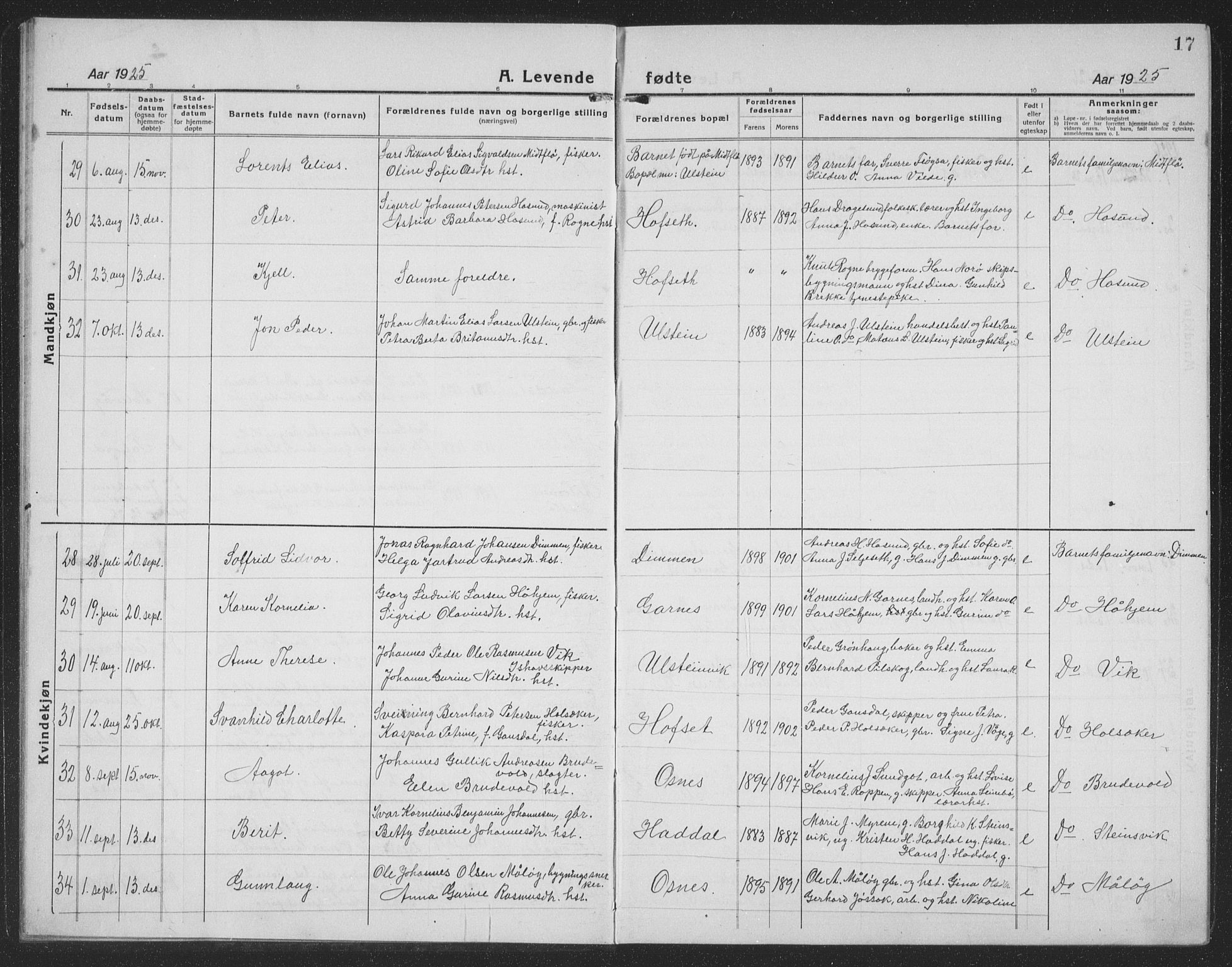 Ministerialprotokoller, klokkerbøker og fødselsregistre - Møre og Romsdal, SAT/A-1454/509/L0113: Parish register (copy) no. 509C03, 1923-1939, p. 17