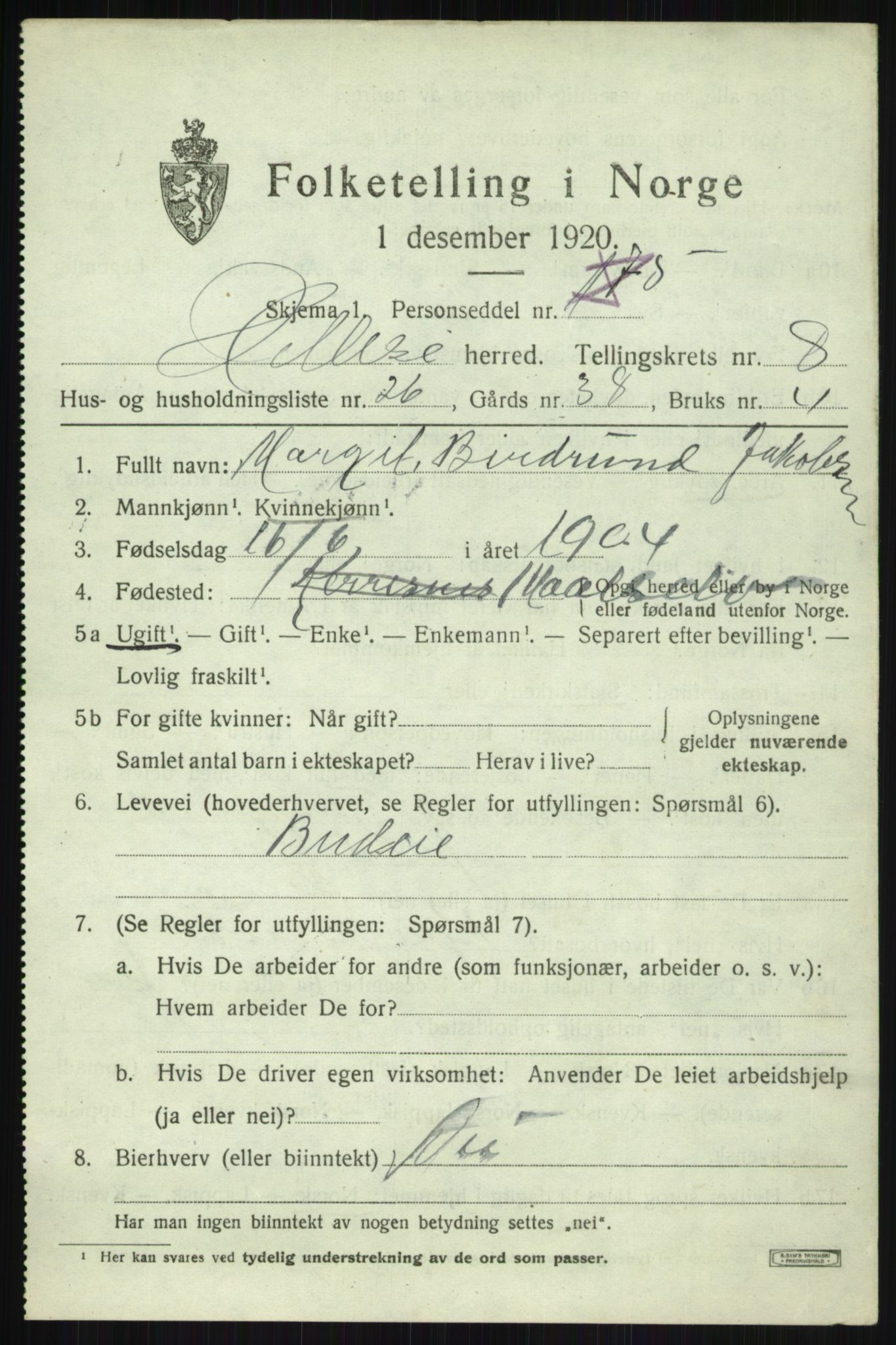 SATØ, 1920 census for Hillesøy, 1920, p. 4299