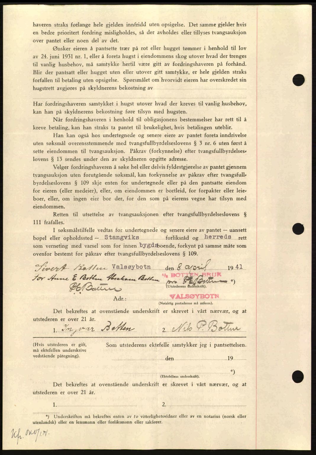 Nordmøre sorenskriveri, AV/SAT-A-4132/1/2/2Ca: Mortgage book no. B87, 1940-1941, Diary no: : 655/1941