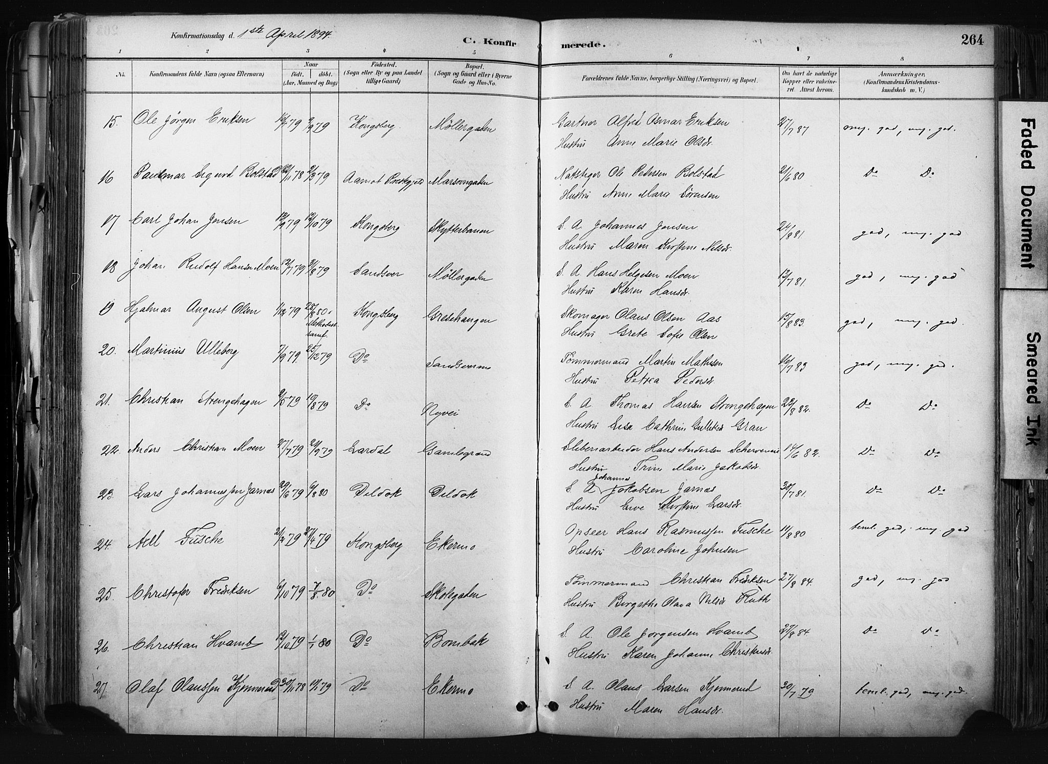 Kongsberg kirkebøker, AV/SAKO-A-22/F/Fb/L0002: Parish register (official) no. II 2, 1886-1896, p. 264