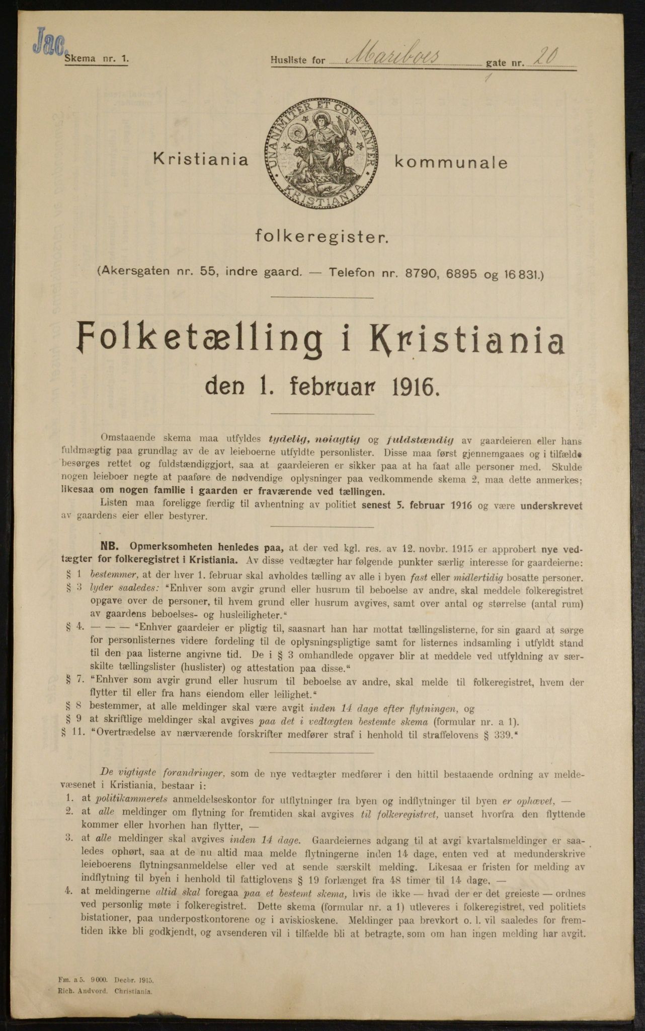 OBA, Municipal Census 1916 for Kristiania, 1916, p. 61997