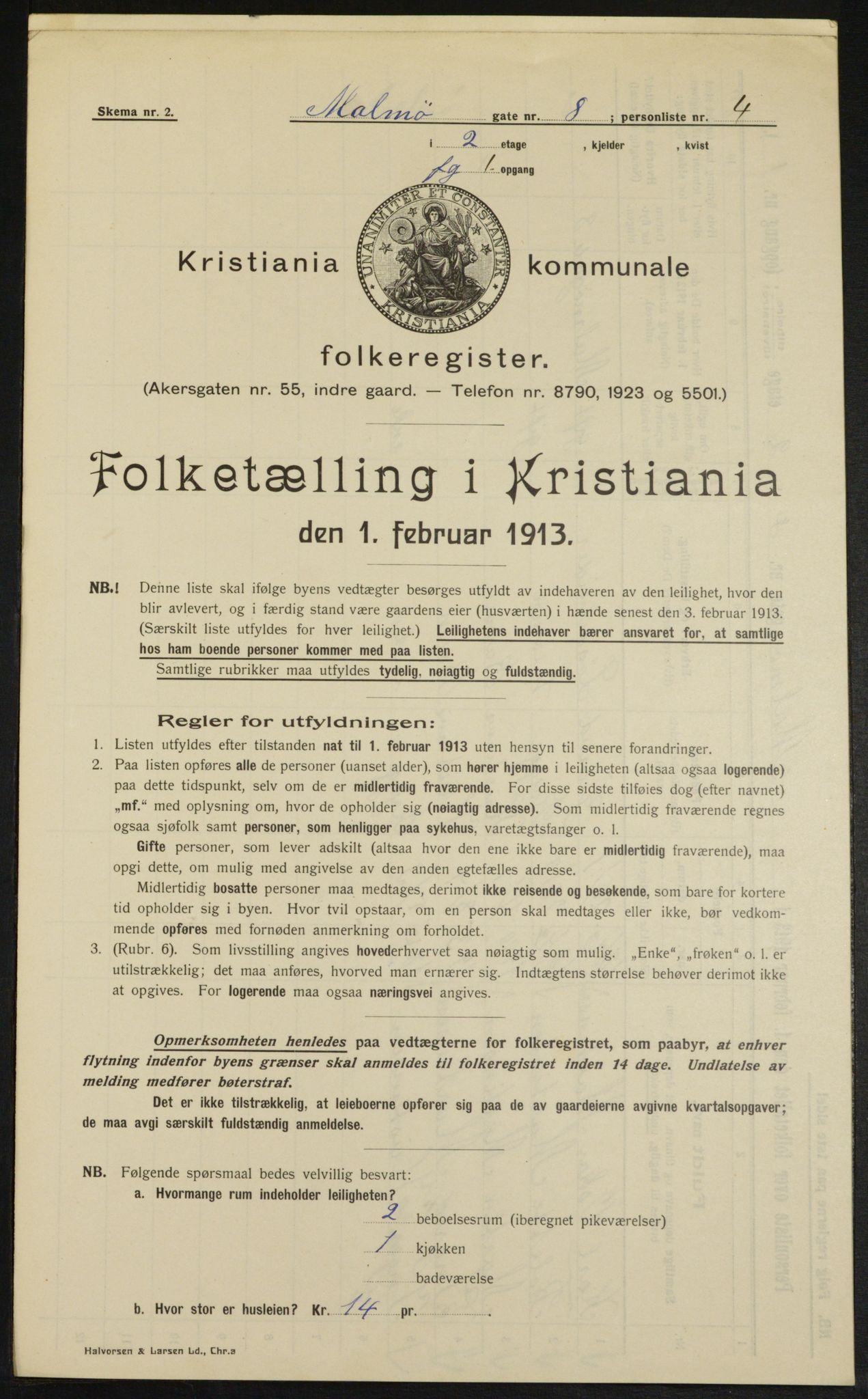 OBA, Municipal Census 1913 for Kristiania, 1913, p. 59848