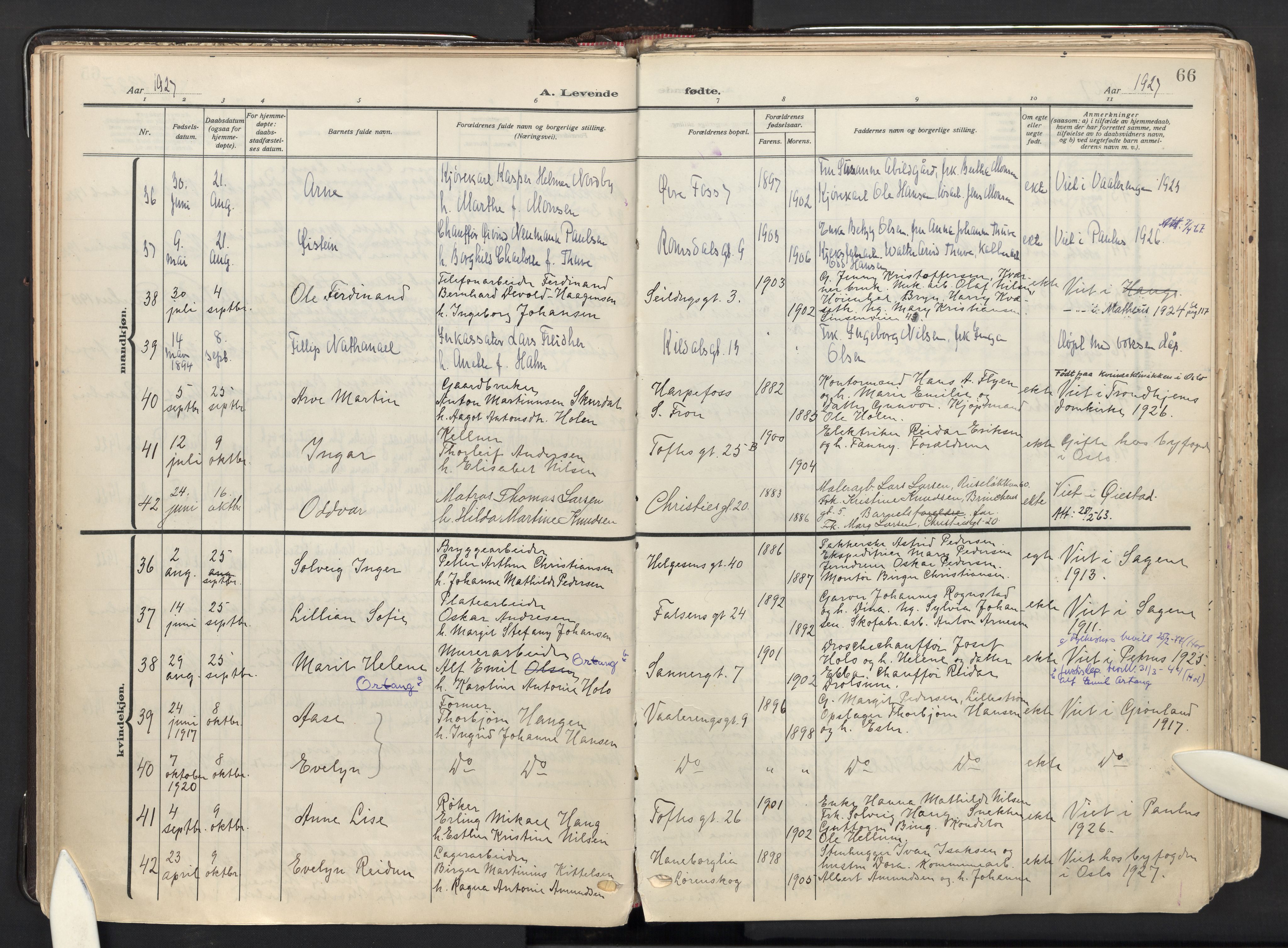 Paulus prestekontor Kirkebøker, AV/SAO-A-10871/F/Fa/L0027: Parish register (official) no. 27, 1922-1945, p. 66