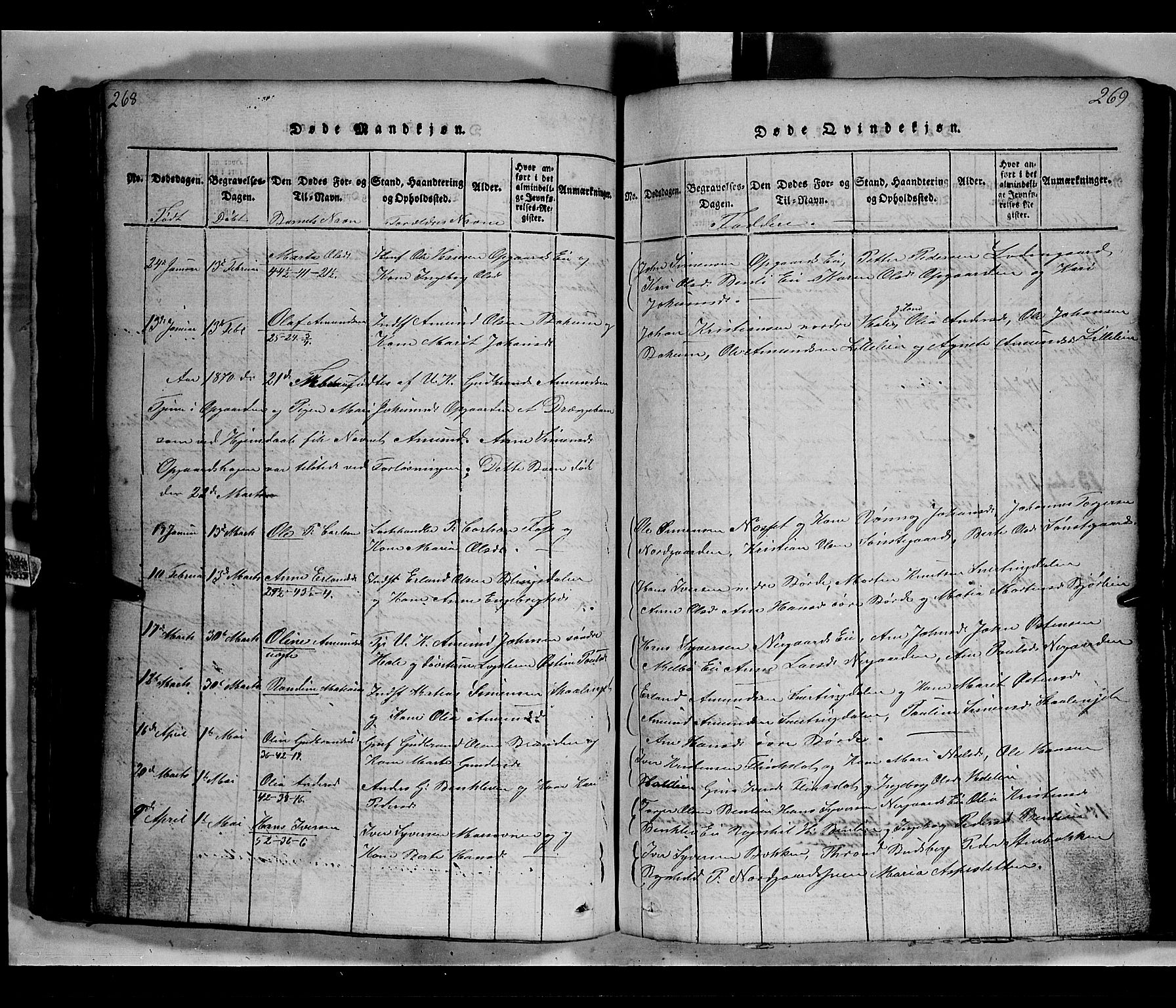 Gausdal prestekontor, SAH/PREST-090/H/Ha/Hab/L0002: Parish register (copy) no. 2, 1818-1874, p. 268-269