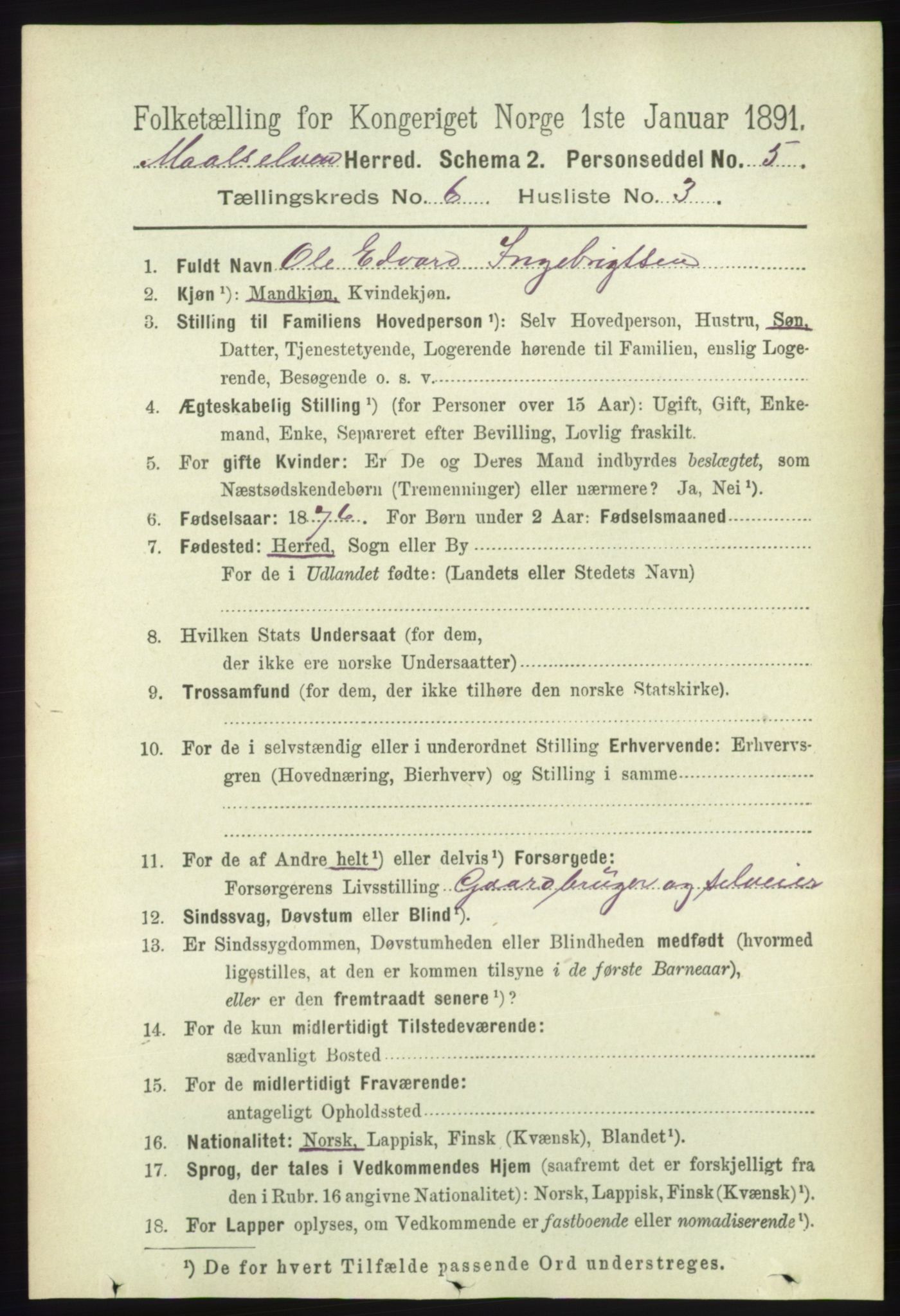 RA, 1891 census for 1924 Målselv, 1891, p. 2055
