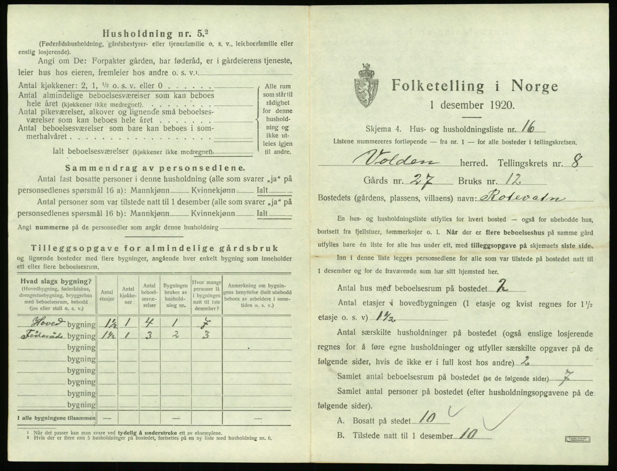 SAT, 1920 census for Volda, 1920, p. 758