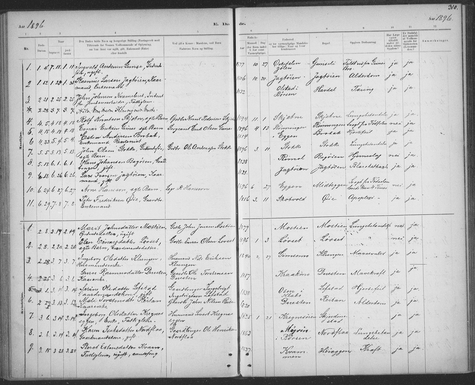 Ministerialprotokoller, klokkerbøker og fødselsregistre - Sør-Trøndelag, SAT/A-1456/691/L1085: Parish register (official) no. 691A17, 1887-1908, p. 310