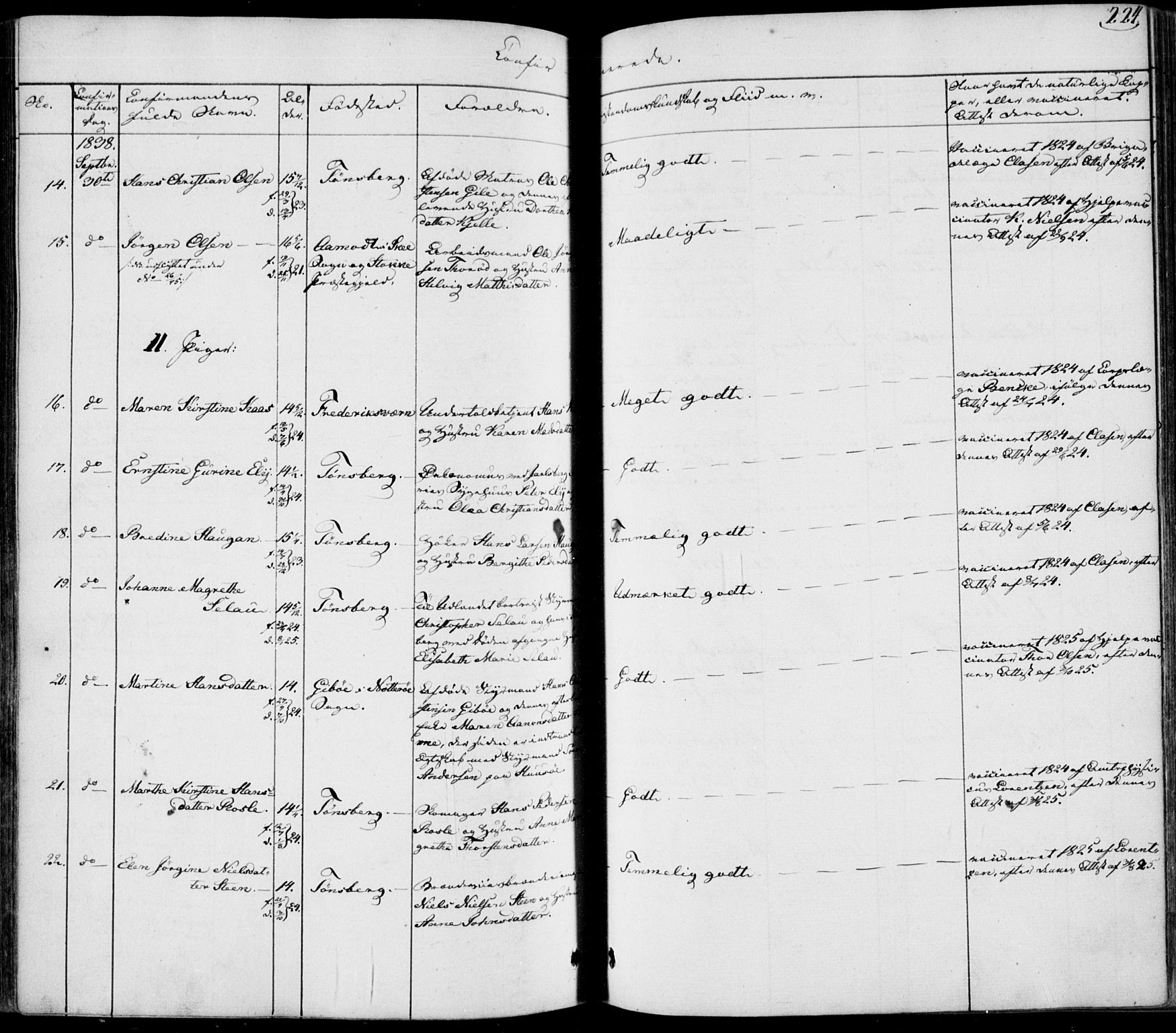 Tønsberg kirkebøker, AV/SAKO-A-330/F/Fa/L0006: Parish register (official) no. I 6, 1836-1844, p. 224