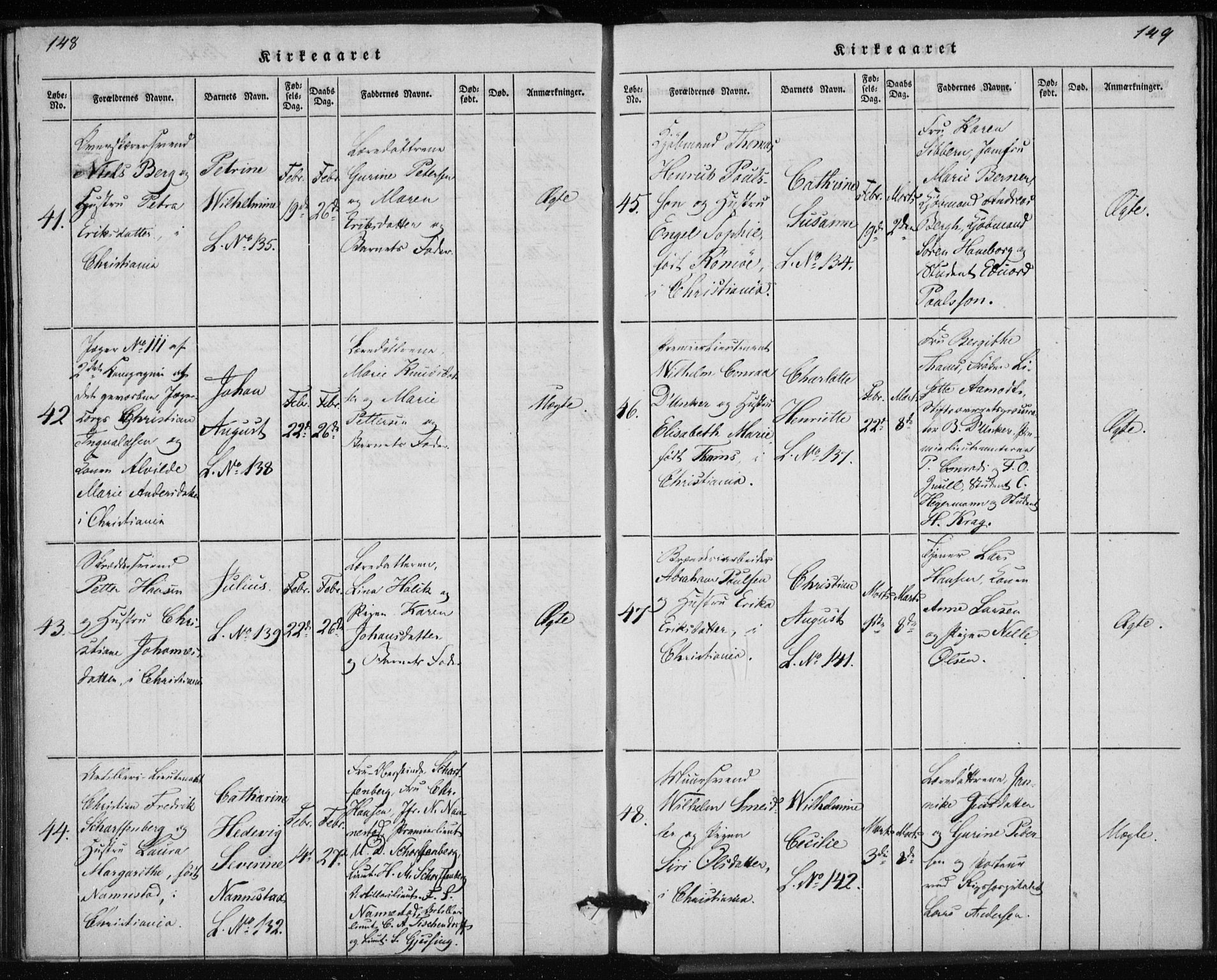 Rikshospitalet prestekontor Kirkebøker, AV/SAO-A-10309b/K/L0001/0001: Baptism register no. 1.1, 1834-1842, p. 148-149