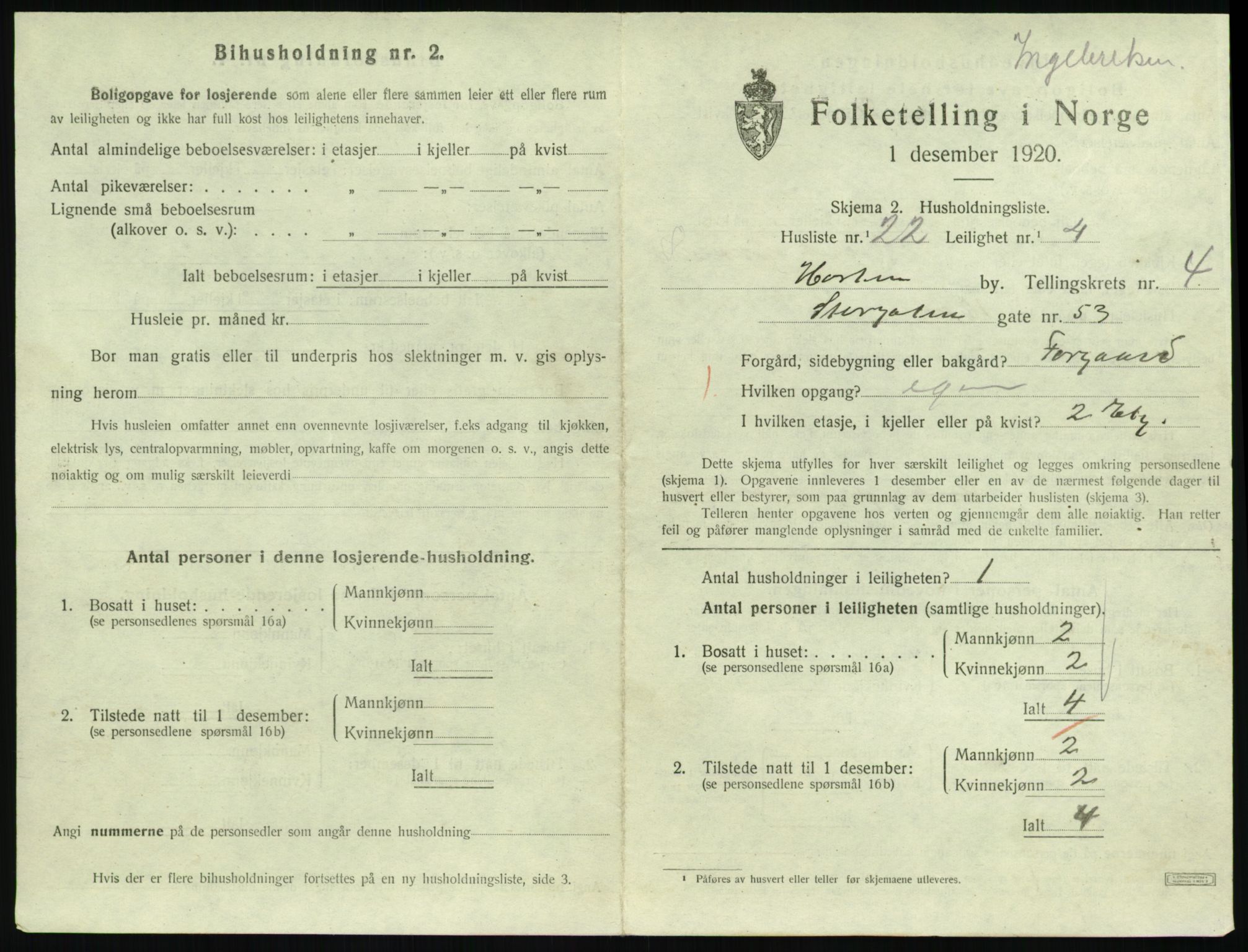 SAKO, 1920 census for Horten, 1920, p. 4905
