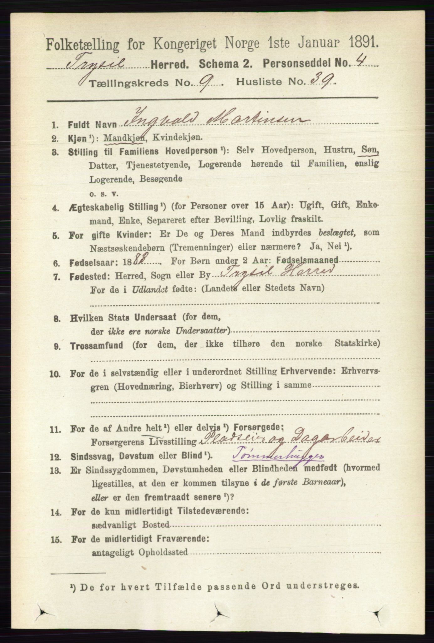 RA, 1891 census for 0428 Trysil, 1891, p. 4448