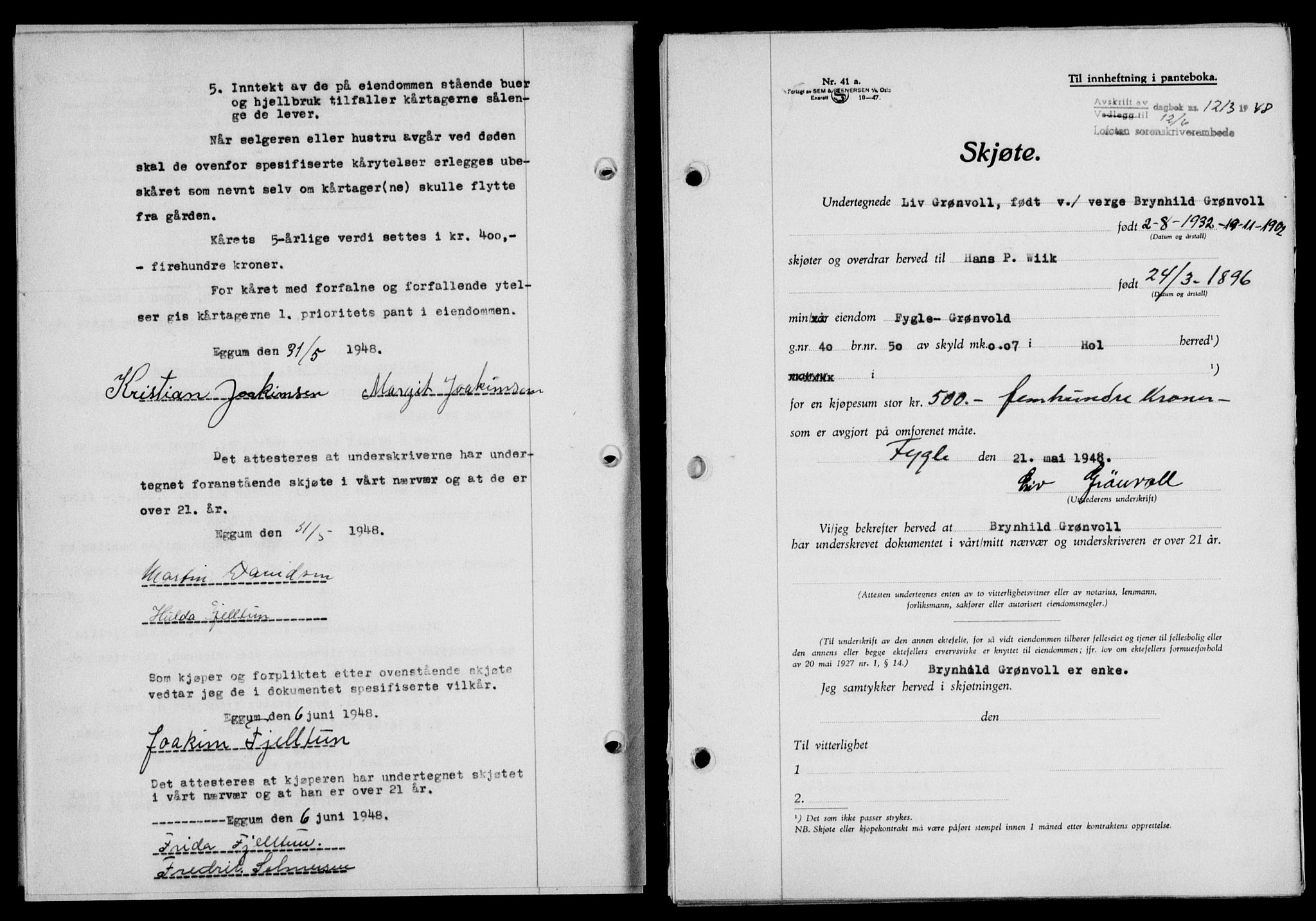 Lofoten sorenskriveri, SAT/A-0017/1/2/2C/L0018a: Mortgage book no. 18a, 1948-1948, Diary no: : 1213/1948