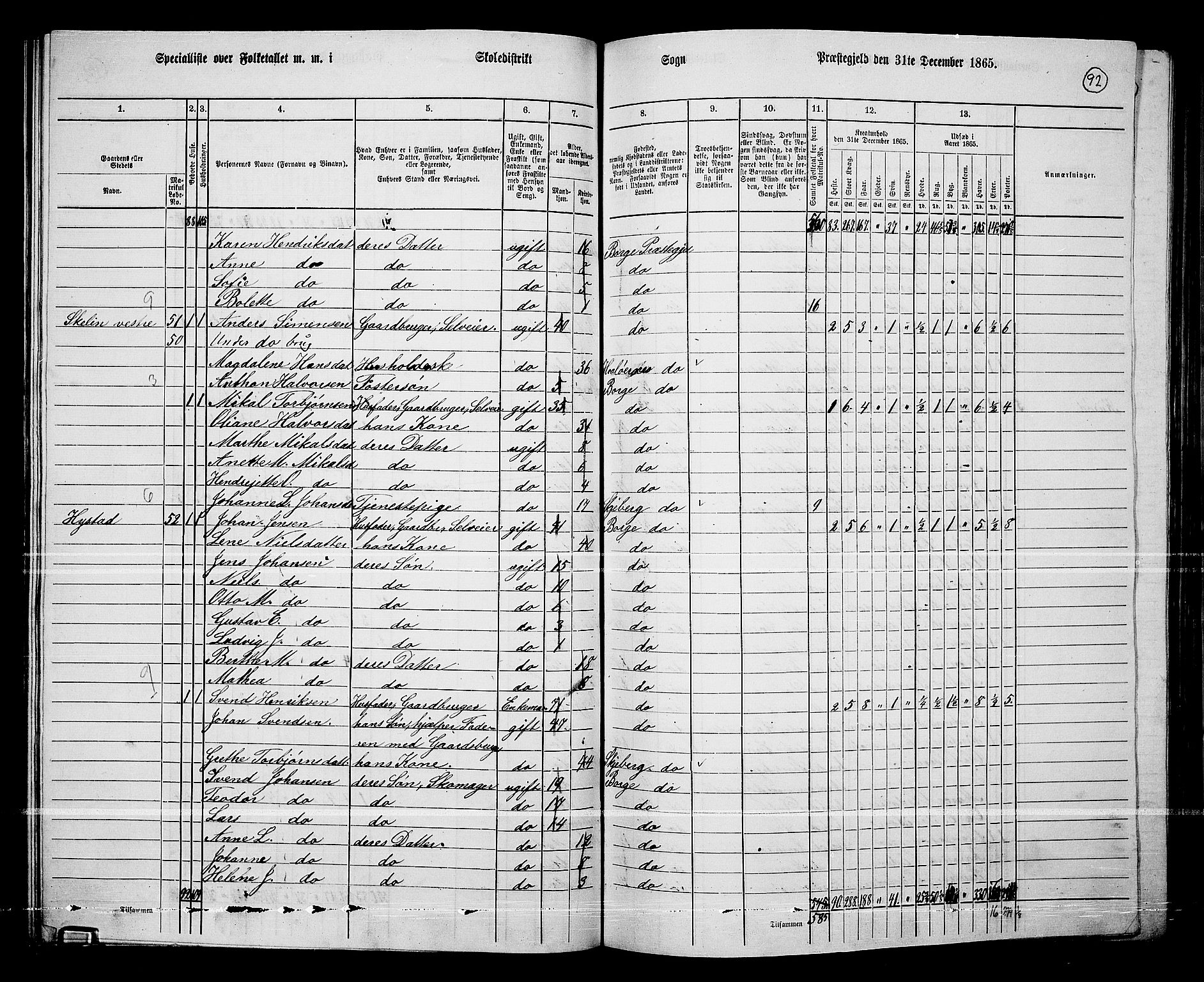 RA, 1865 census for Borge, 1865, p. 87