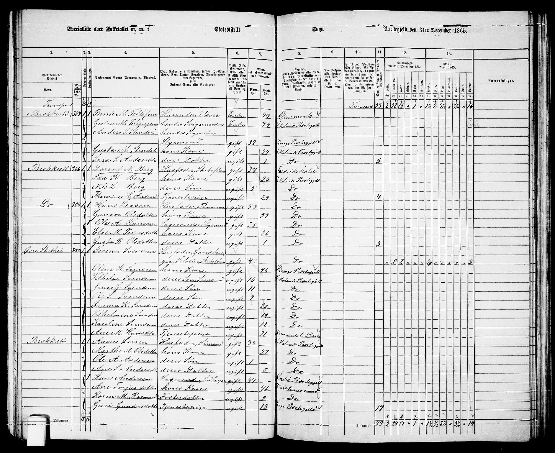 RA, 1865 census for Vestre Moland/Vestre Moland, 1865, p. 19