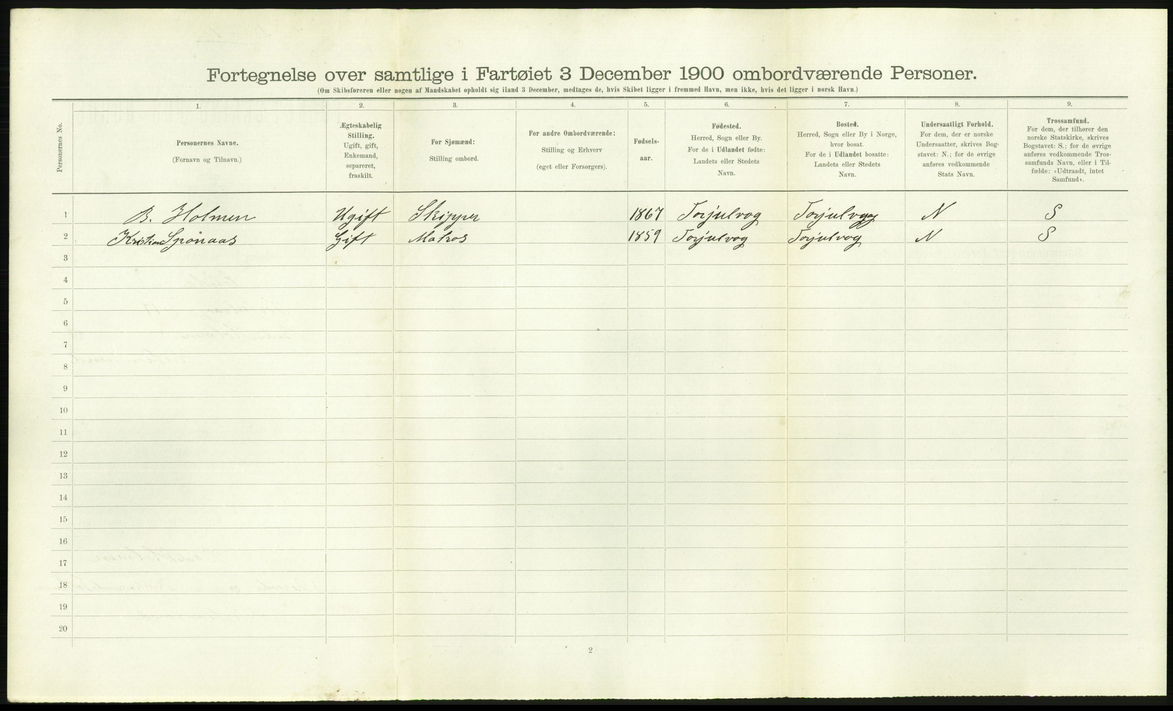 RA, 1900 Census - ship lists from ships in Norwegian harbours, harbours abroad and at sea, 1900, p. 2176