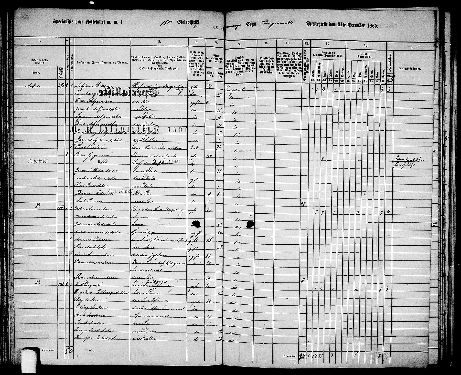 RA, 1865 census for Kinsarvik, 1865, p. 113