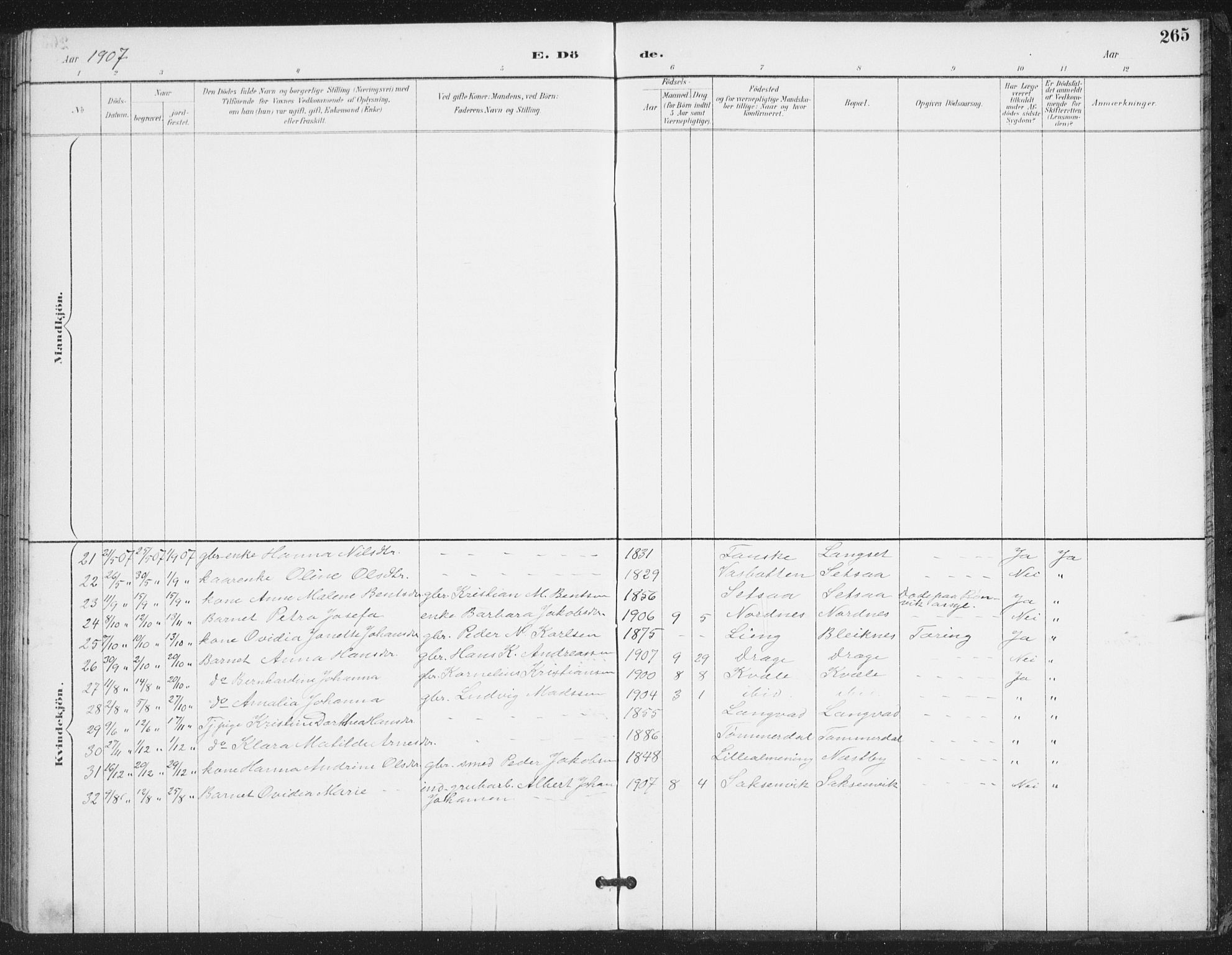 Ministerialprotokoller, klokkerbøker og fødselsregistre - Nordland, AV/SAT-A-1459/847/L0682: Parish register (copy) no. 847C10, 1889-1907, p. 265