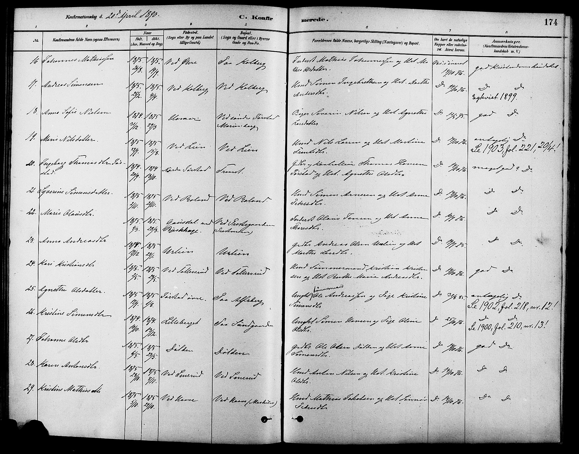Fåberg prestekontor, SAH/PREST-086/H/Ha/Haa/L0008: Parish register (official) no. 8, 1879-1898, p. 174