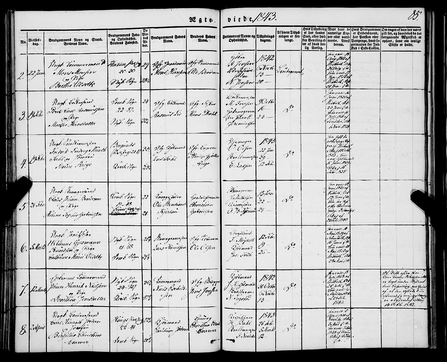 Korskirken sokneprestembete, SAB/A-76101/H/Haa/L0034: Parish register (official) no. D 1, 1832-1852, p. 85