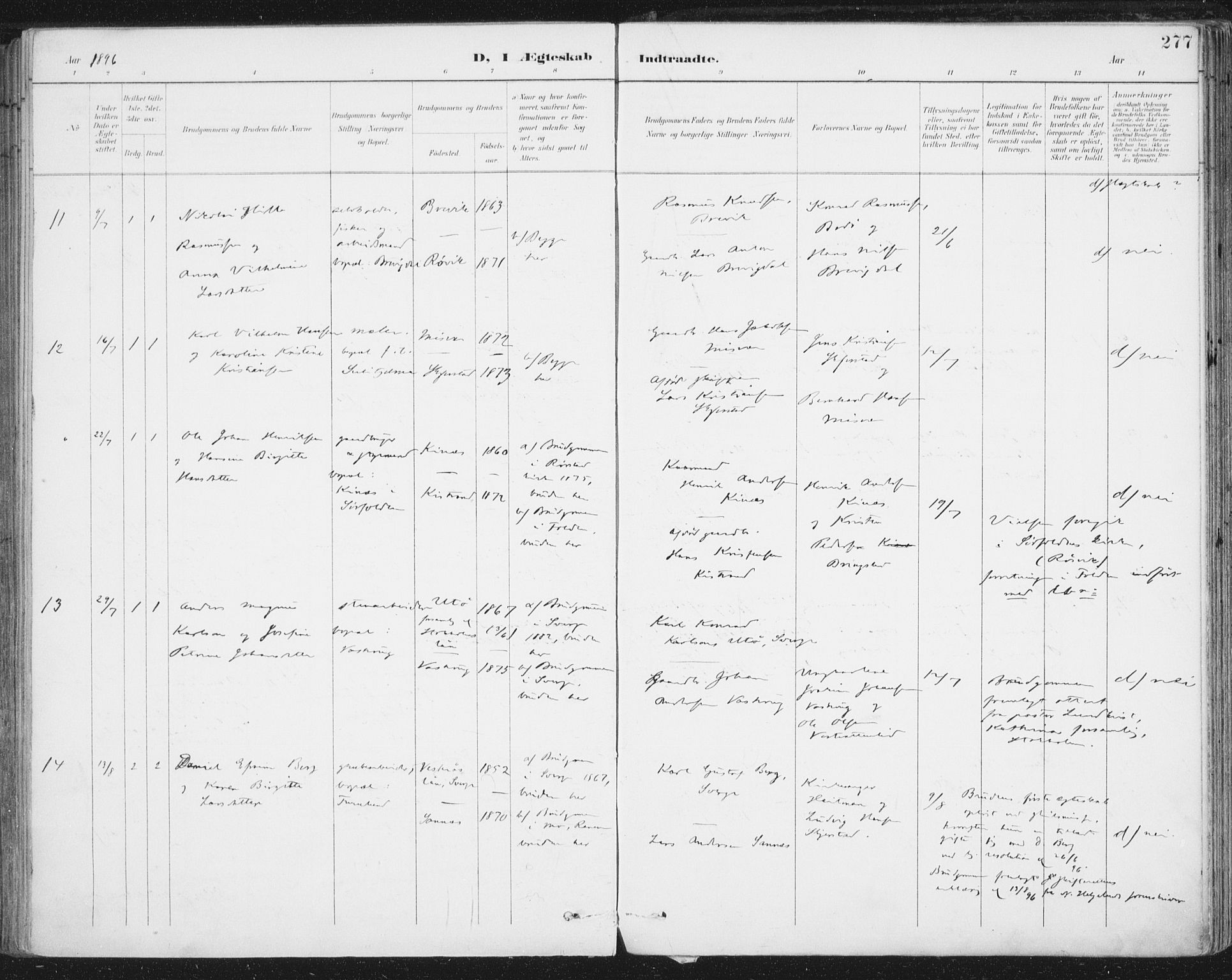 Ministerialprotokoller, klokkerbøker og fødselsregistre - Nordland, AV/SAT-A-1459/852/L0741: Parish register (official) no. 852A11, 1894-1917, p. 277