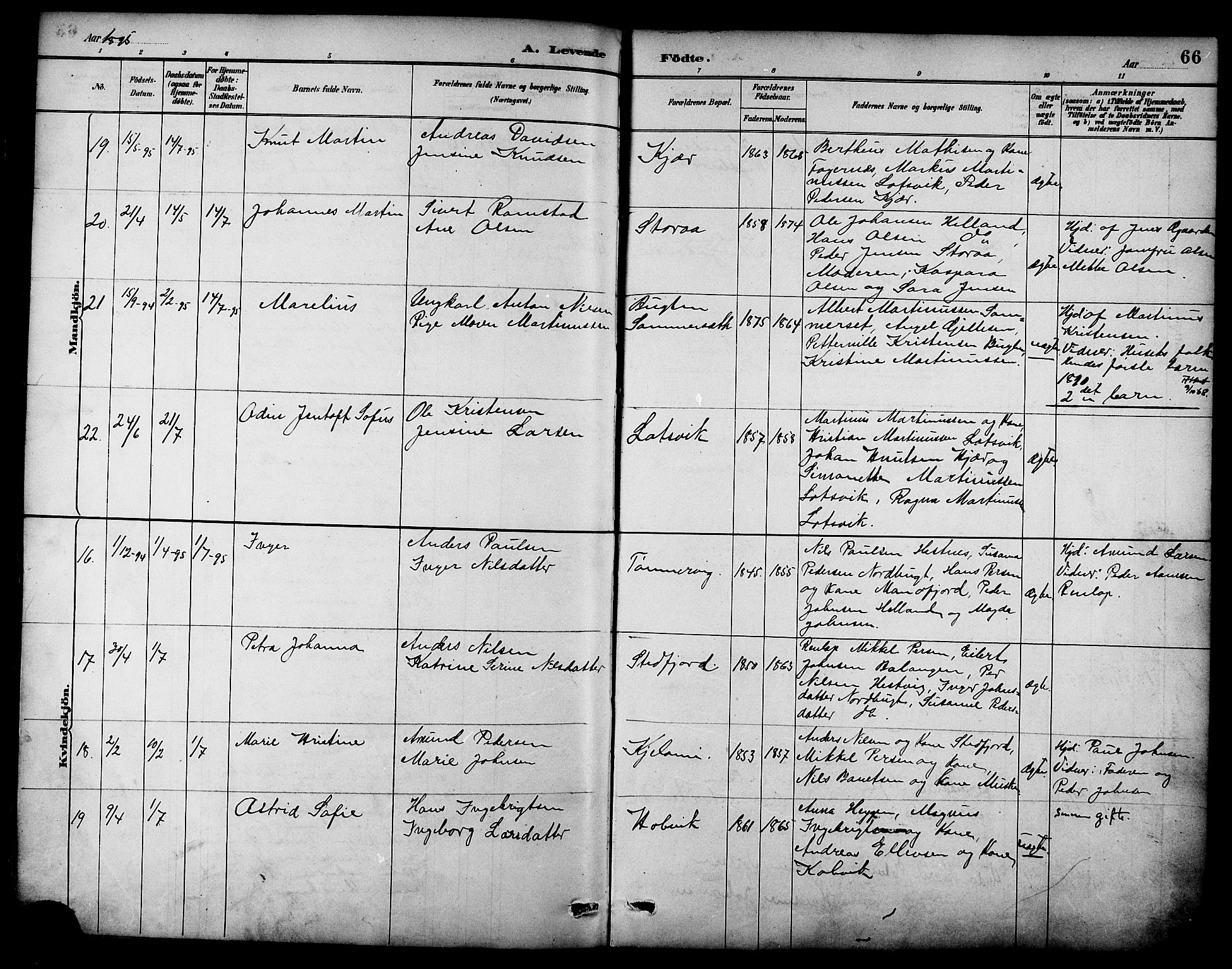 Ministerialprotokoller, klokkerbøker og fødselsregistre - Nordland, SAT/A-1459/861/L0869: Parish register (official) no. 861A04, 1889-1903, p. 66