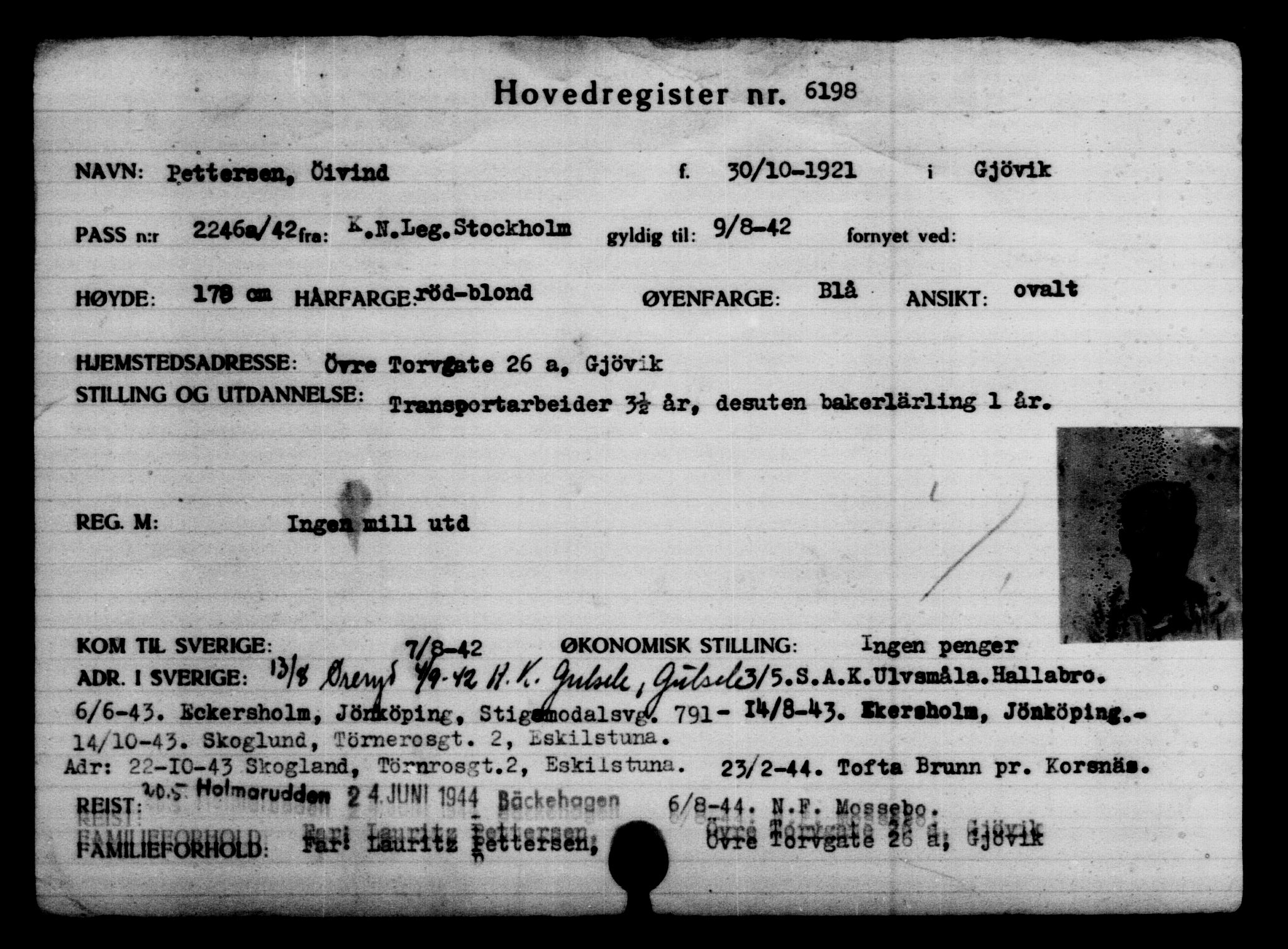 Utenriksstasjonene, Legasjonen i Stockholm, Flyktningkontoret, AV/RA-S-6753/V/Va/L0004: Kjesäterkartoteket, flyktninger med registreringsnr. 3496-6610, 1940-1945, p. 3176